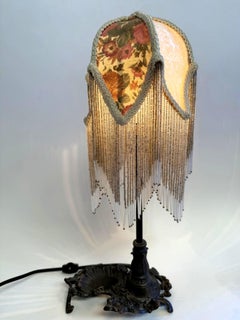 Vintage Meyda Tiffany Lamp Glass Bead Fringe Bronze Vanity Base