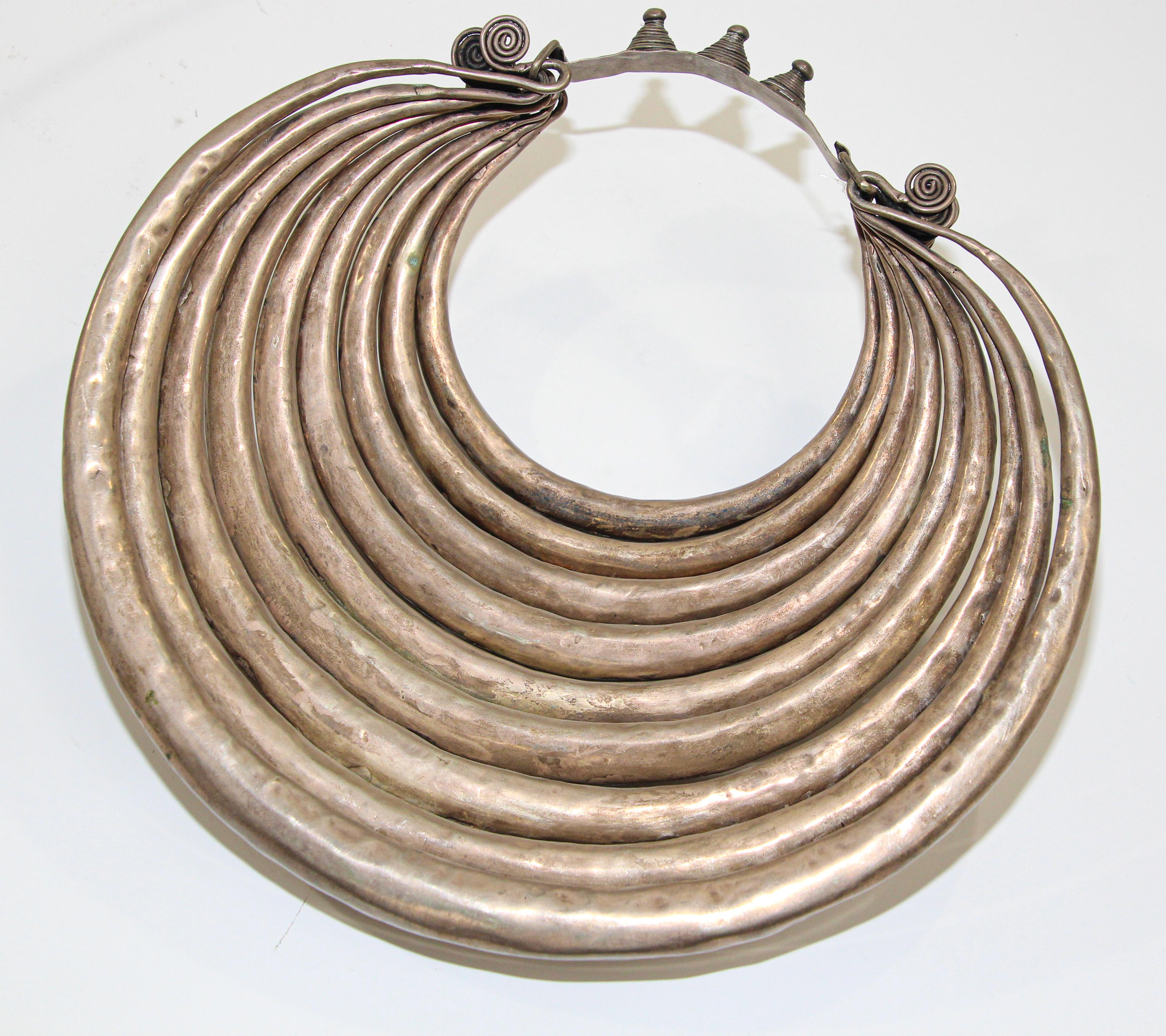 Vintage Miao Paktong Ceremonial Collar Necklace on Stand, Laos 1