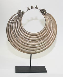 Vintage Miao Paktong Ceremonial Collar Necklace on Stand, Laos