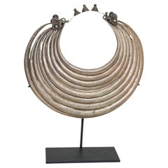 Retro Miao Paktong Ceremonial Collar Necklace on Stand, Laos