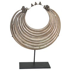 Vintage Miao Paktong Ceremonial Collar Necklace on Stand, Laos