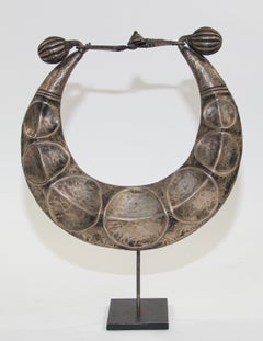 Vintage Miao Silver Ceremonial Necklace on Custom Stand, Laos