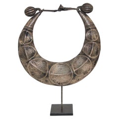 Retro Miao Silver Ceremonial Necklace on Custom Stand, Laos