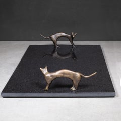 Vintage Michael Aram Black Granite and Bronze Cat Serving Tray c.1990
