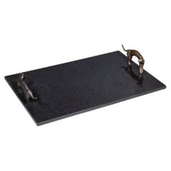 Vintage Michael Aram Black Granite and Bronze Cat Serving Tray c.1990