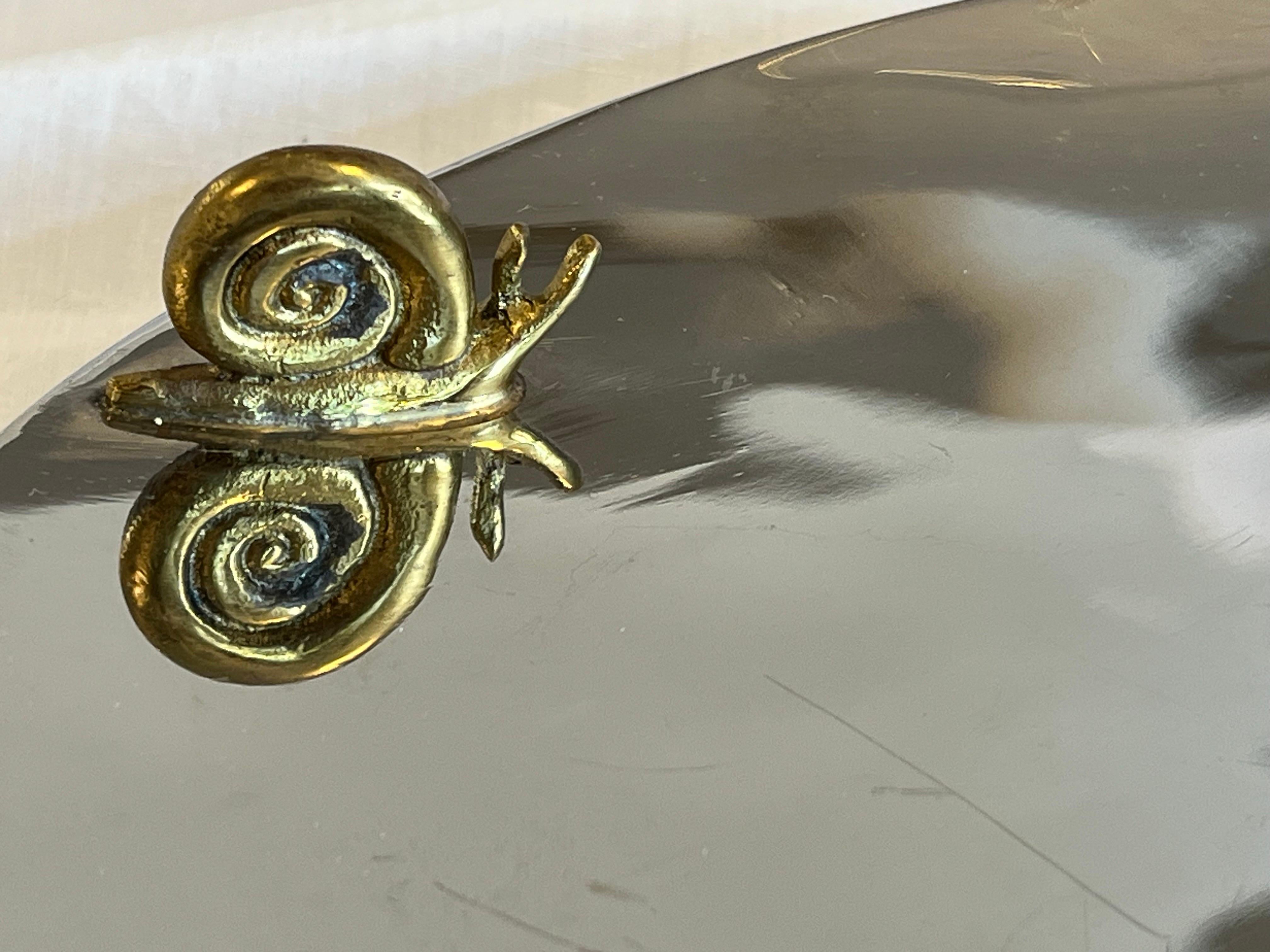 Vintage Michael Aram Stainless Steel and Brass Snail Serving Platter or Tray In Good Condition In Atlanta, GA