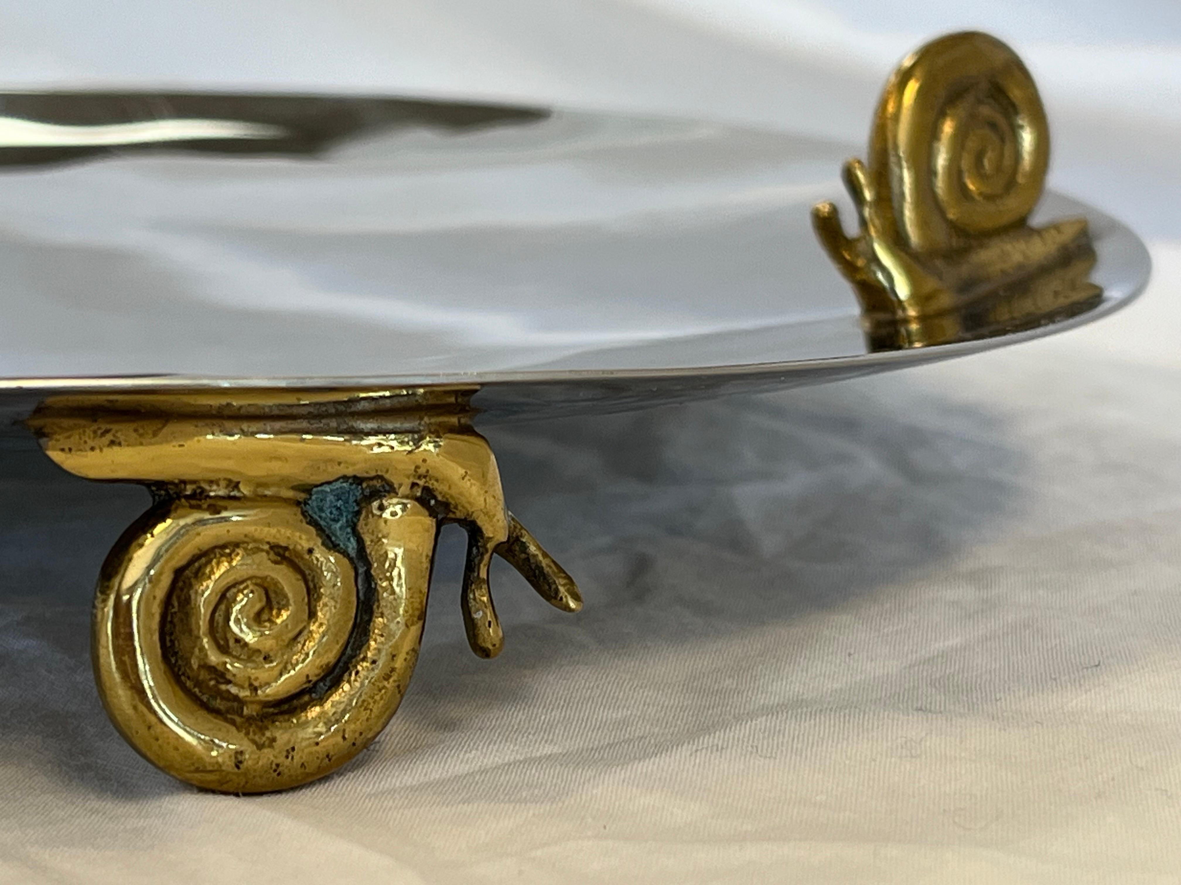 Contemporary Vintage Michael Aram Stainless Steel and Brass Snail Serving Platter or Tray
