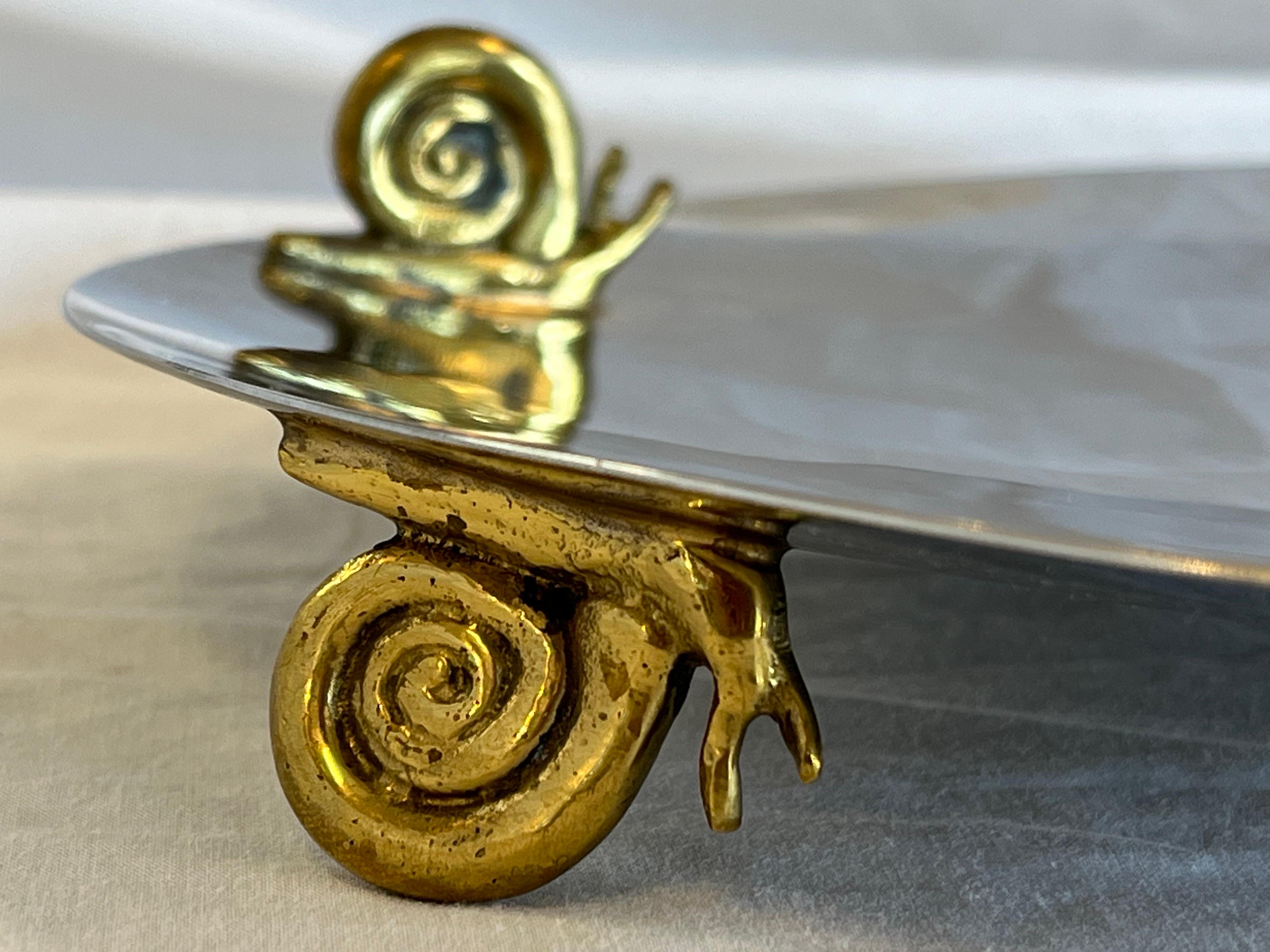 Metal Vintage Michael Aram Stainless Steel and Brass Snail Serving Platter or Tray