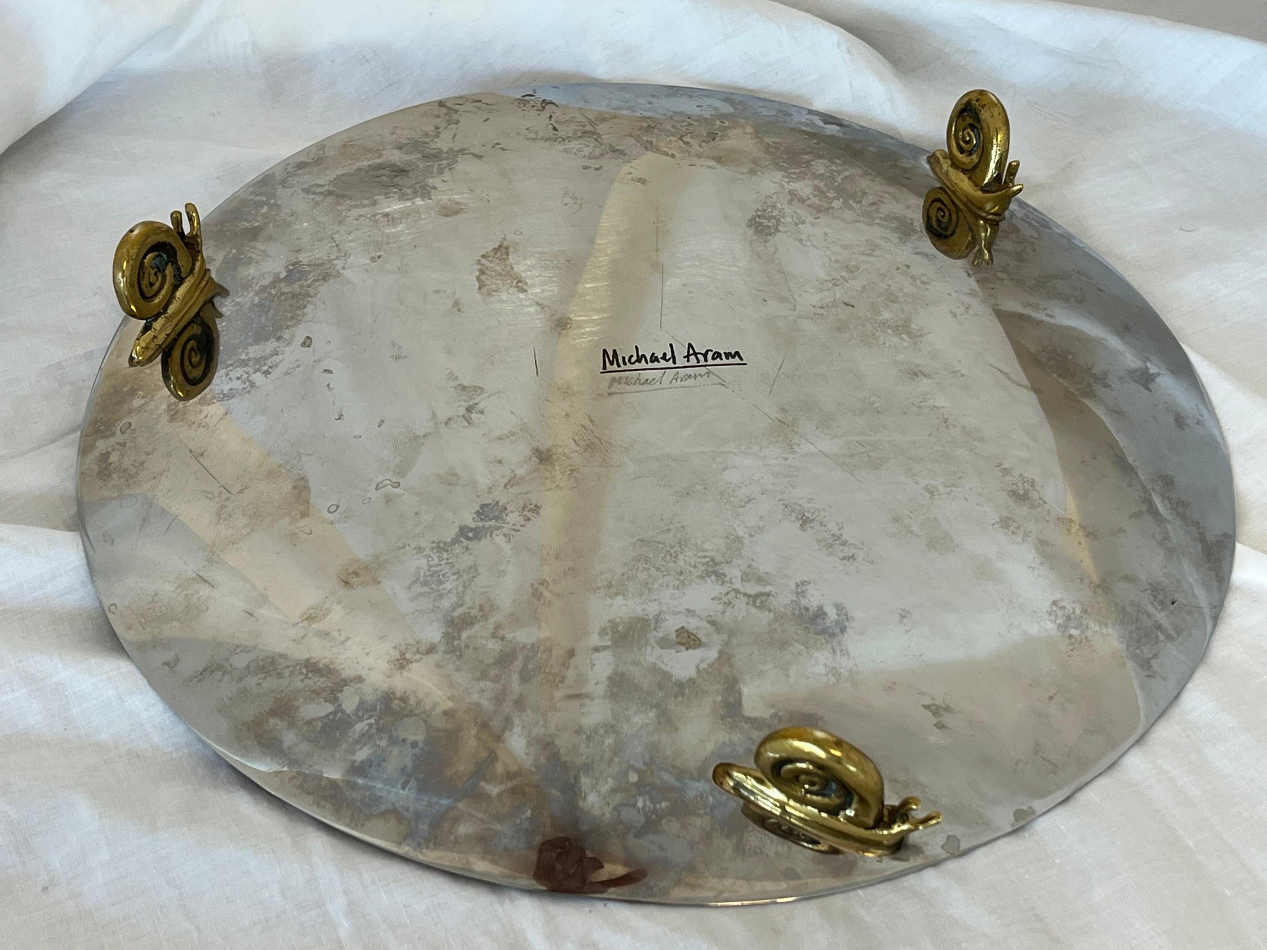 Vintage Michael Aram Stainless Steel and Brass Snail Serving Platter or Tray 2