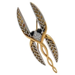 Michael Bondanza d'epoca in oro 18k e platino con diamanti, spilla a forma di ragno astratto