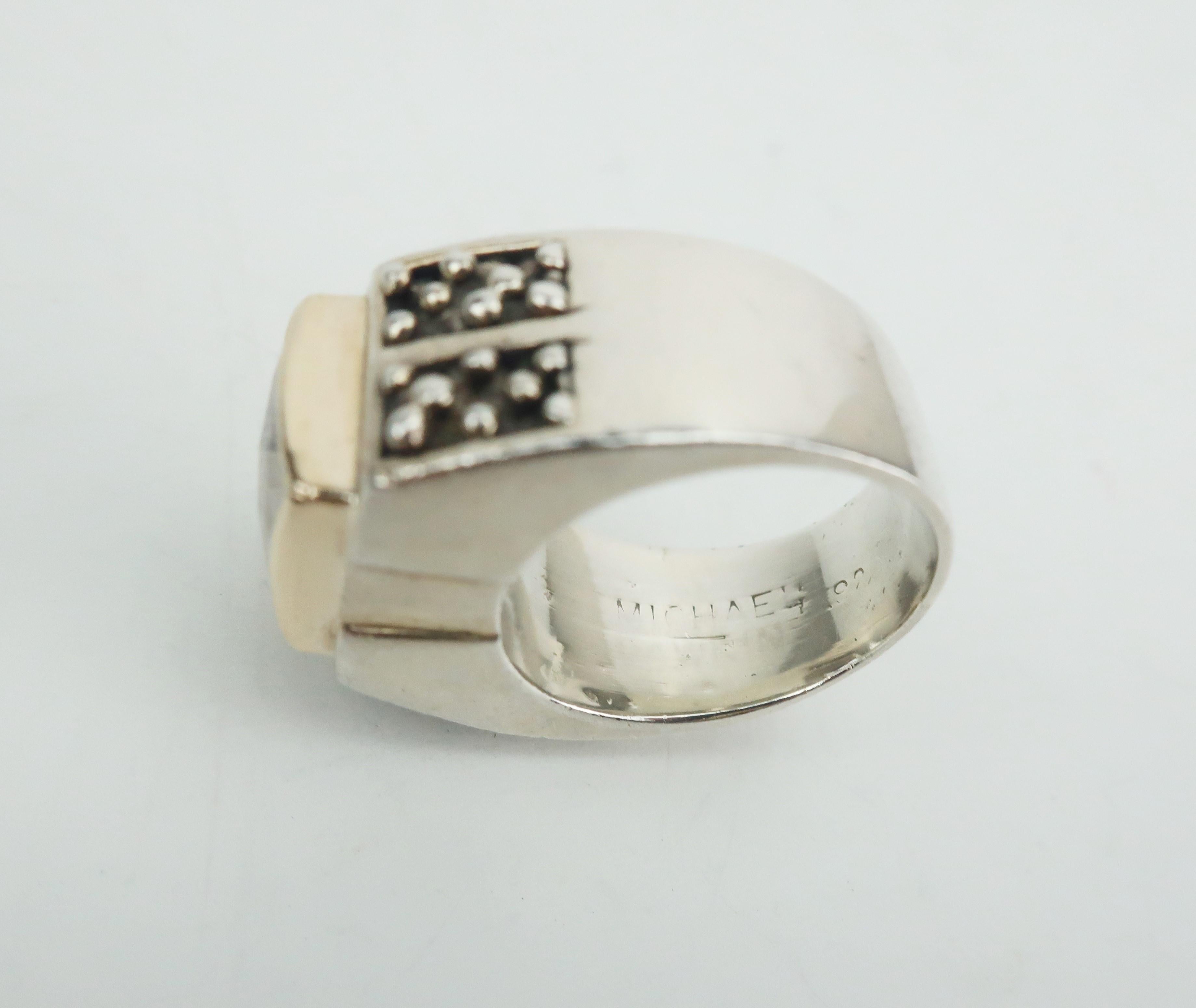 Vintage Michael Dawkins Modernist Sterling Silver & Quartz Crystal Ring 3