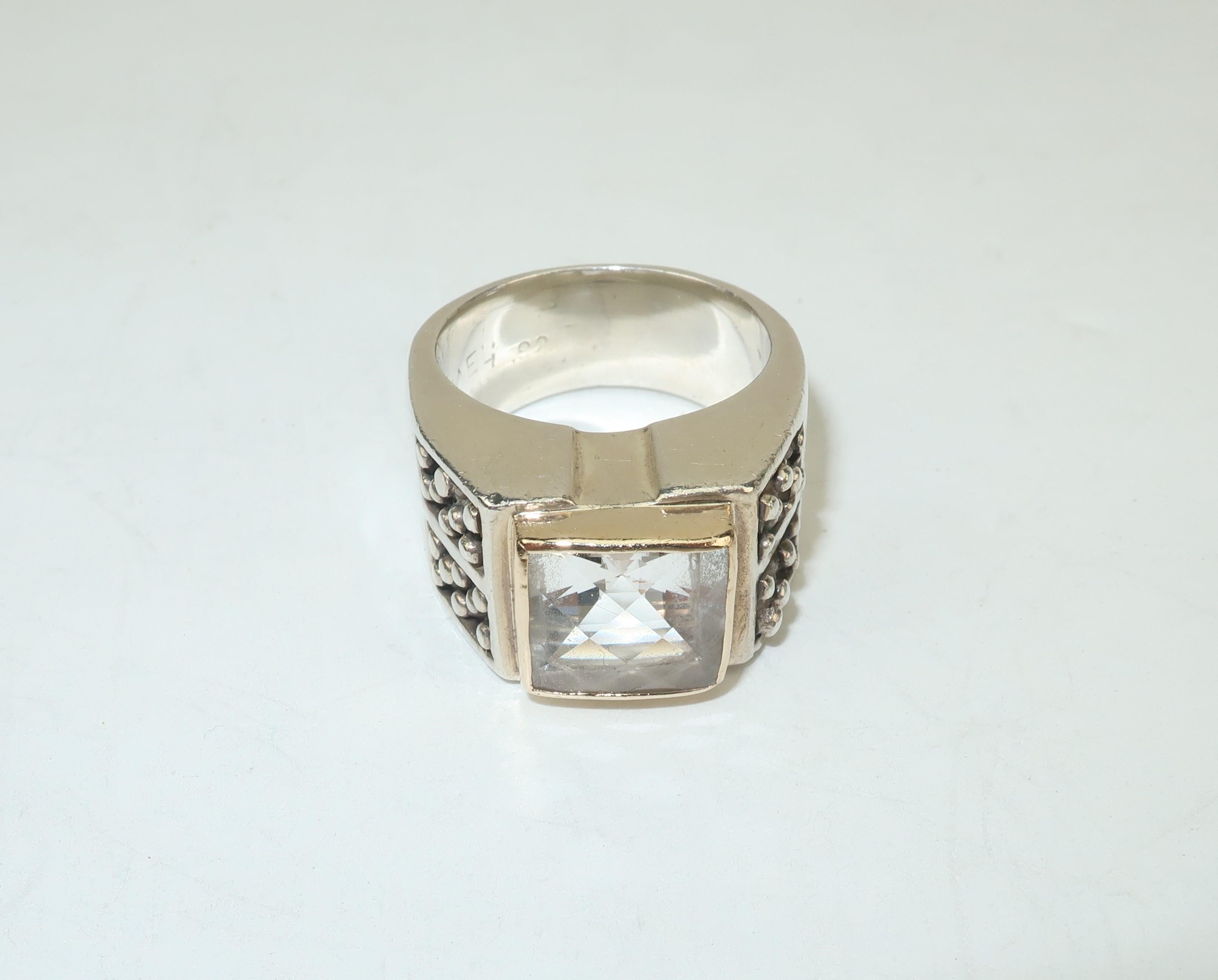 Vintage Michael Dawkins Modernist Sterling Silver & Quartz Crystal Ring In Good Condition In Atlanta, GA