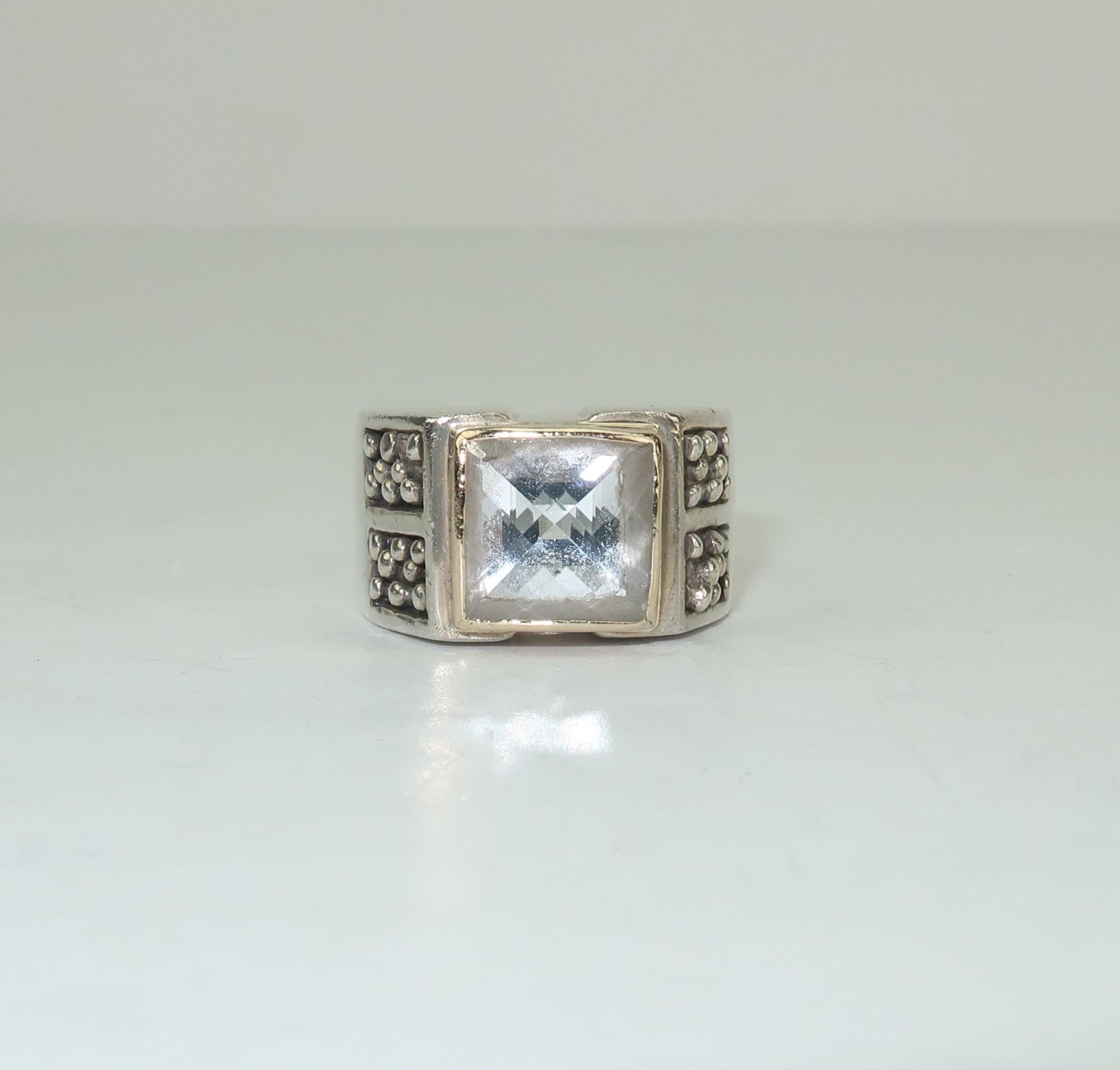 Women's or Men's Vintage Michael Dawkins Modernist Sterling Silver & Quartz Crystal Ring
