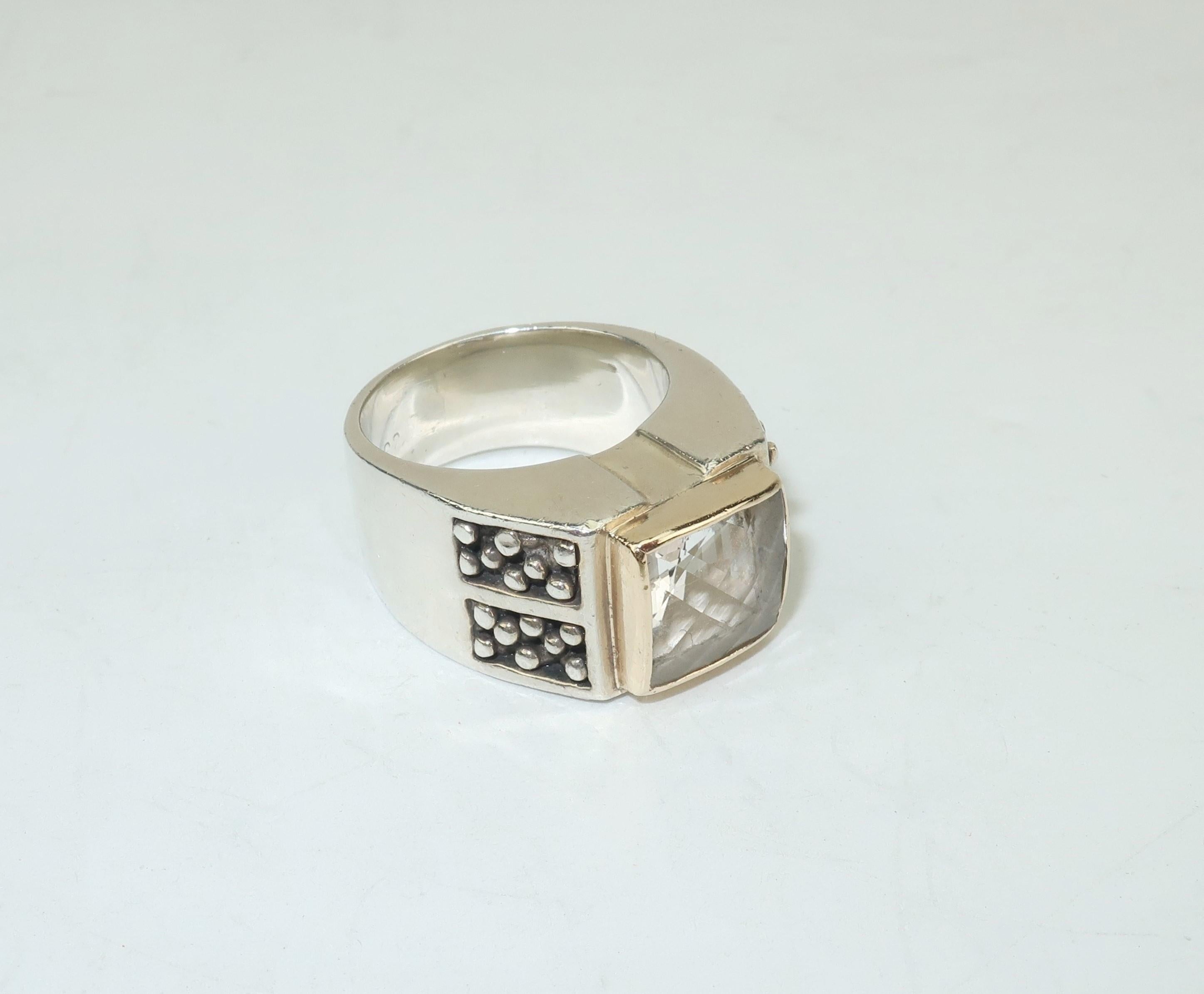 Vintage Michael Dawkins Modernist Sterling Silver & Quartz Crystal Ring 1