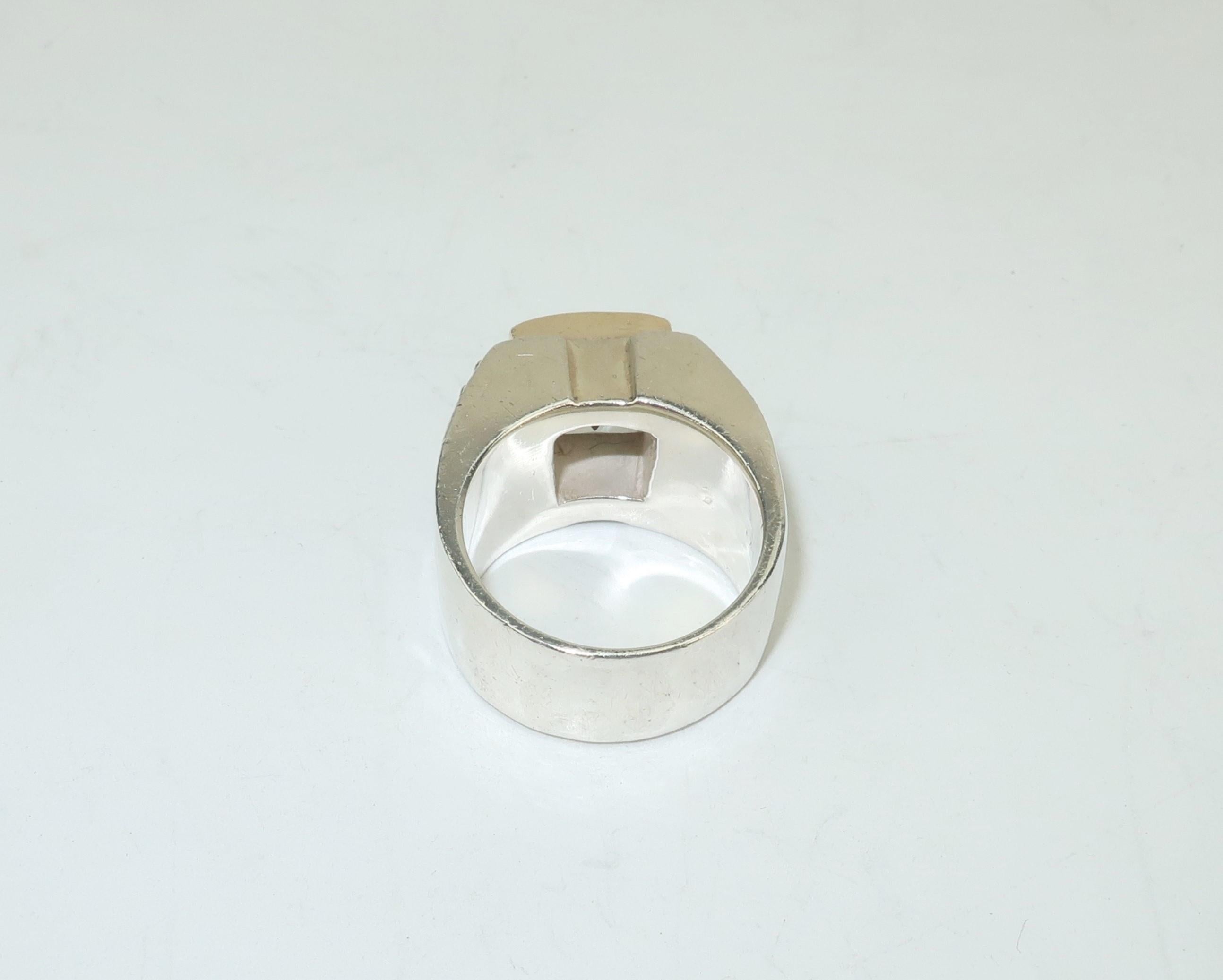 Vintage Michael Dawkins Modernist Sterling Silver & Quartz Crystal Ring 2