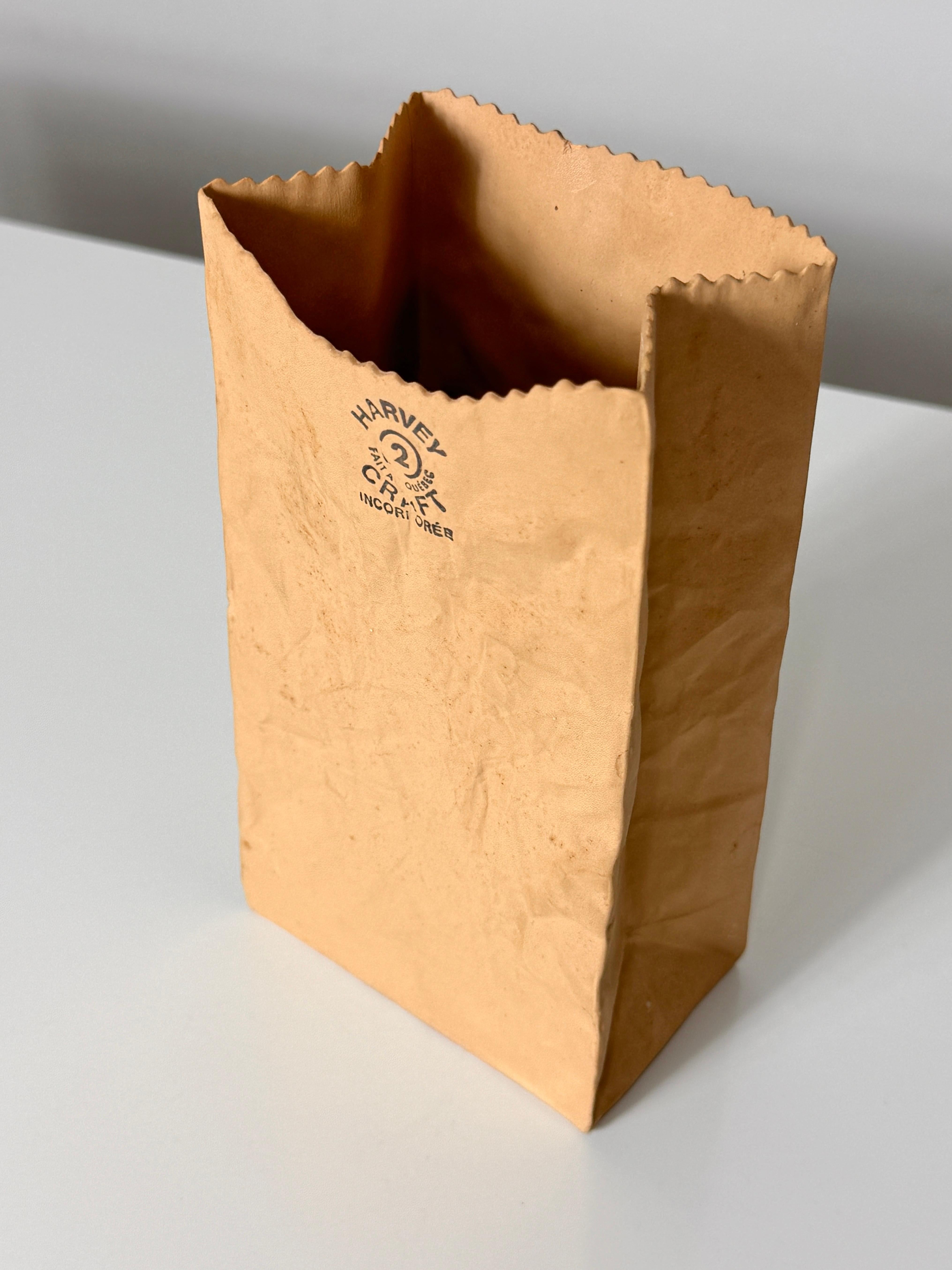 Mid-Century Modern Vintage Michael Harvey Craft Pop Art Ceramic Paper Bag Sculpture Vase 1970s