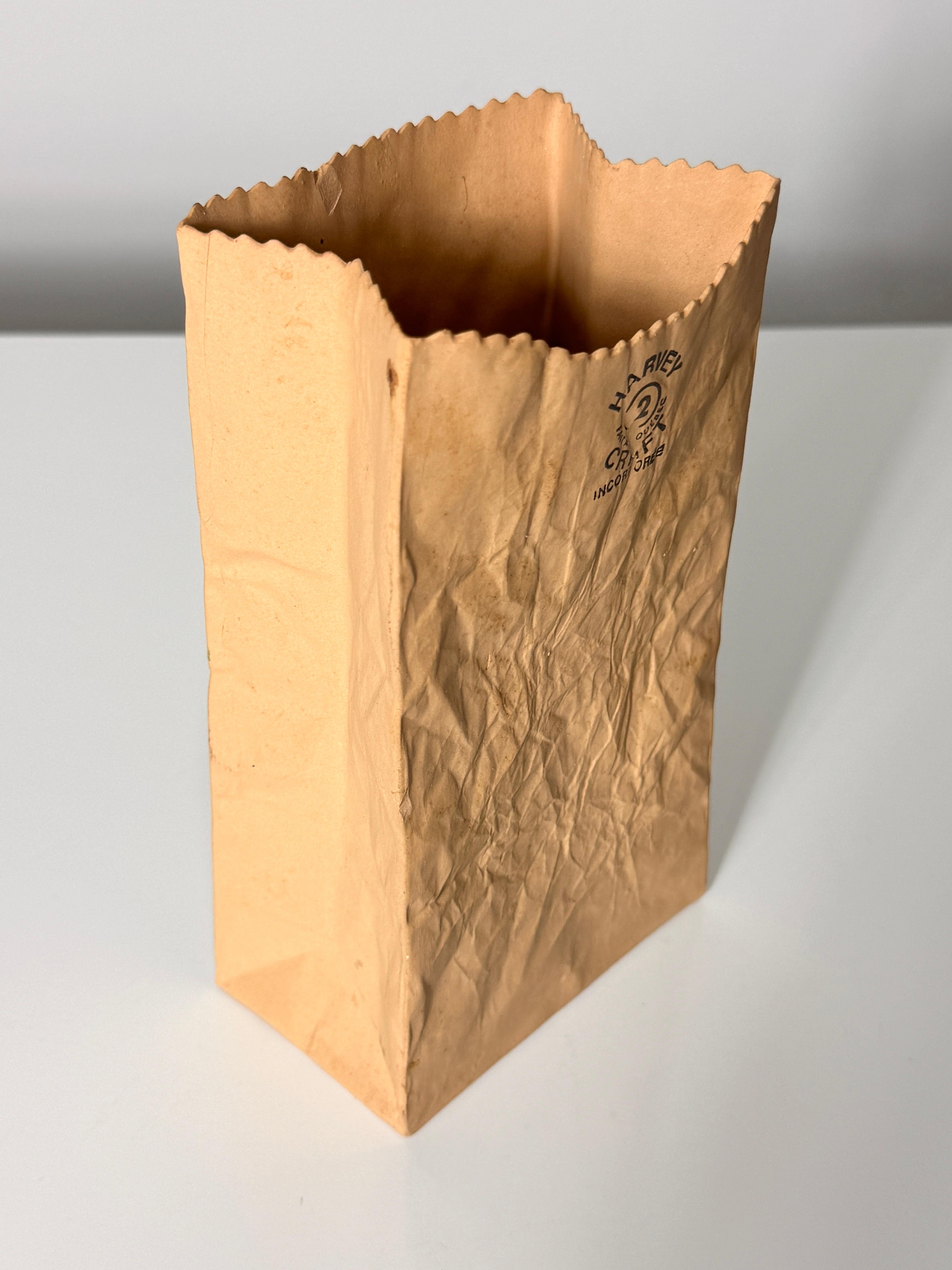 Canadian Vintage Michael Harvey Craft Pop Art Ceramic Paper Bag Sculpture Vase 1970s