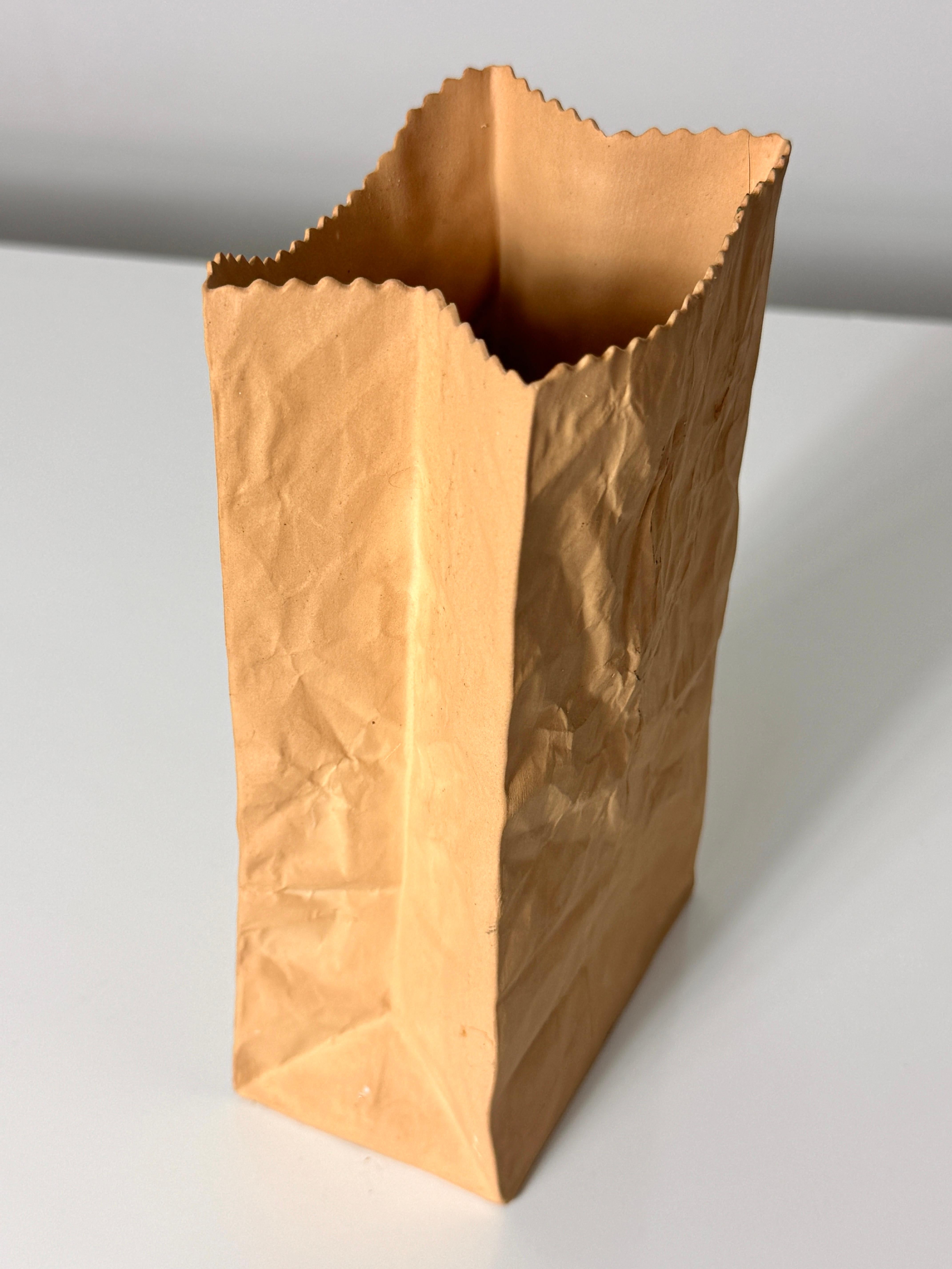 Late 20th Century Vintage Michael Harvey Craft Pop Art Ceramic Paper Bag Sculpture Vase 1970s