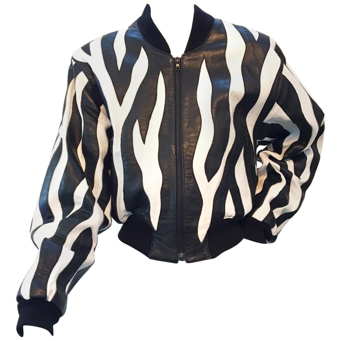 Vintage Michael Hoban for North Beach Zebra Leather Bomber Jacket