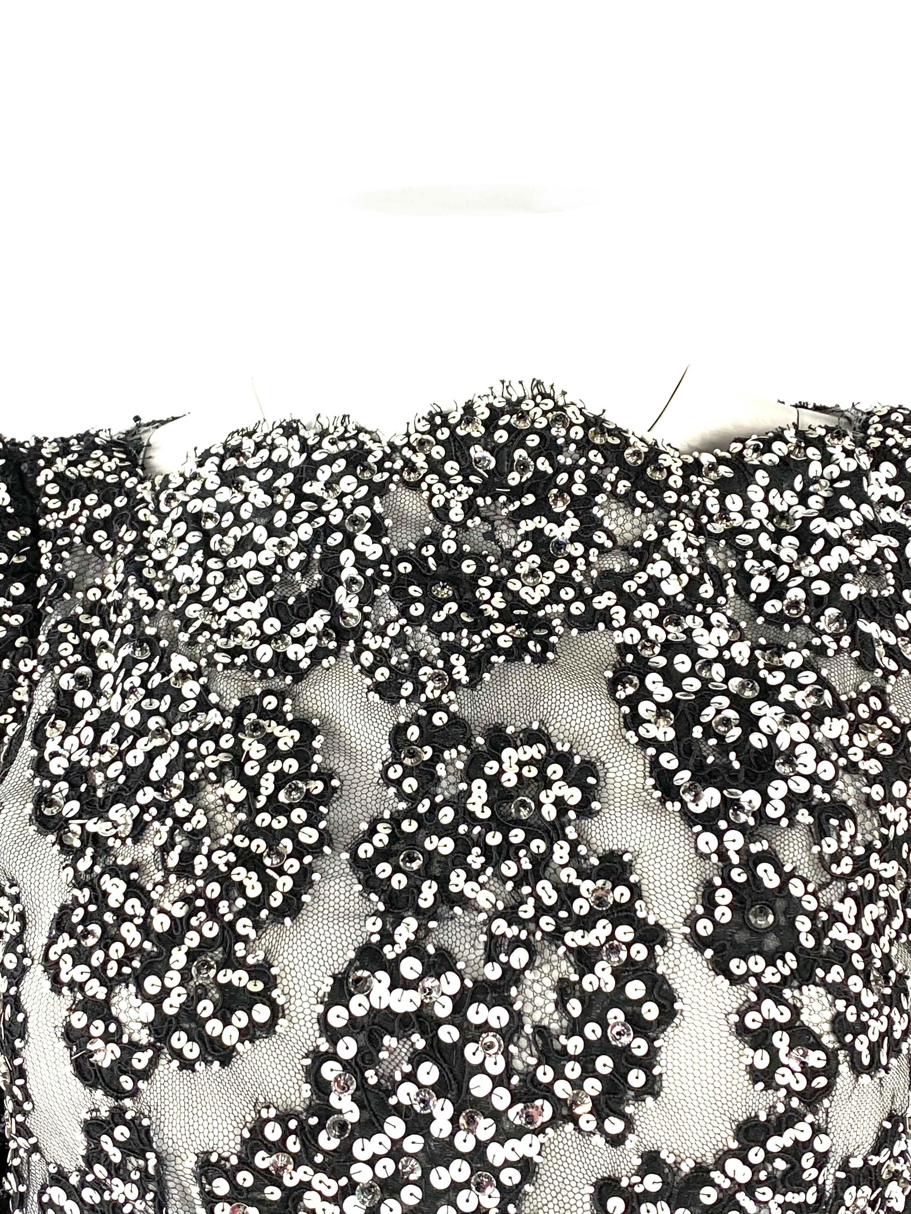 Women's Vintage MICHAEL NOVARESE Black and White Sequin Silk Evening Dress Size Small For Sale