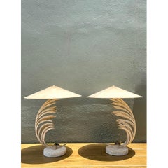 Vintage Michael Taylor Palm Frond Table Lamps - Pair