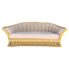 Vintage Michael Taylor Style Woven Rattan Channel Sofa