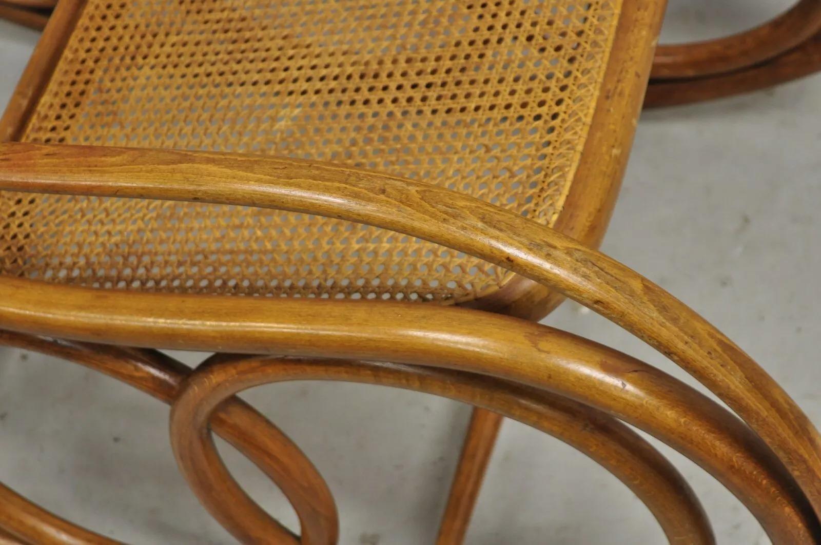 Vintage Michael Thonet Style Oak Cane Rattan Bentwood Rocking Chair Rocker For Sale 5