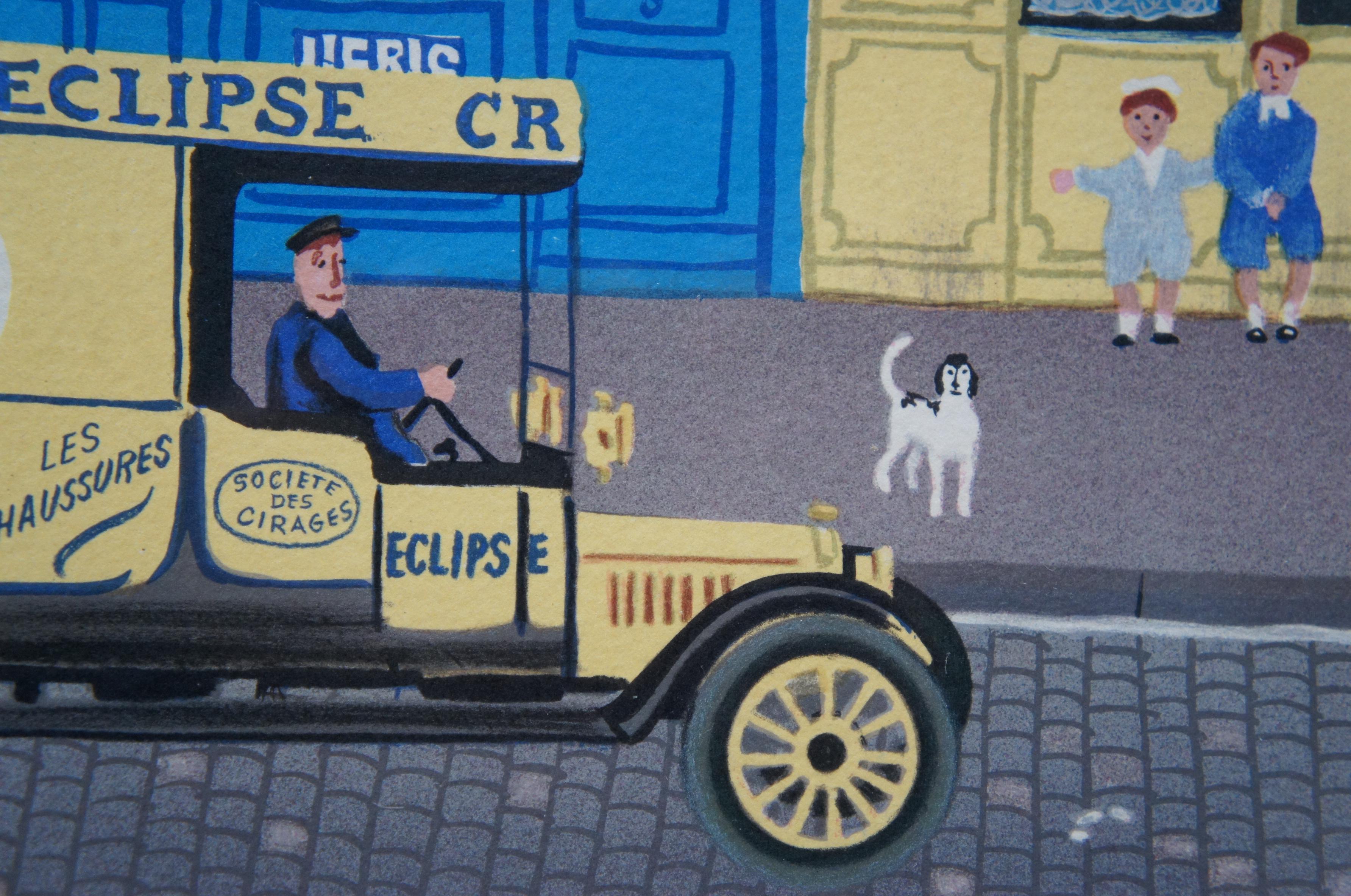 Vintage Michel Delacroix French Cityscape Lithograph Print Cafe Cremerie 1