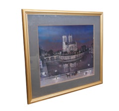 Vintage Michel Delacroix Le Chevet de Notre Dame Paris France Lithographie 33"