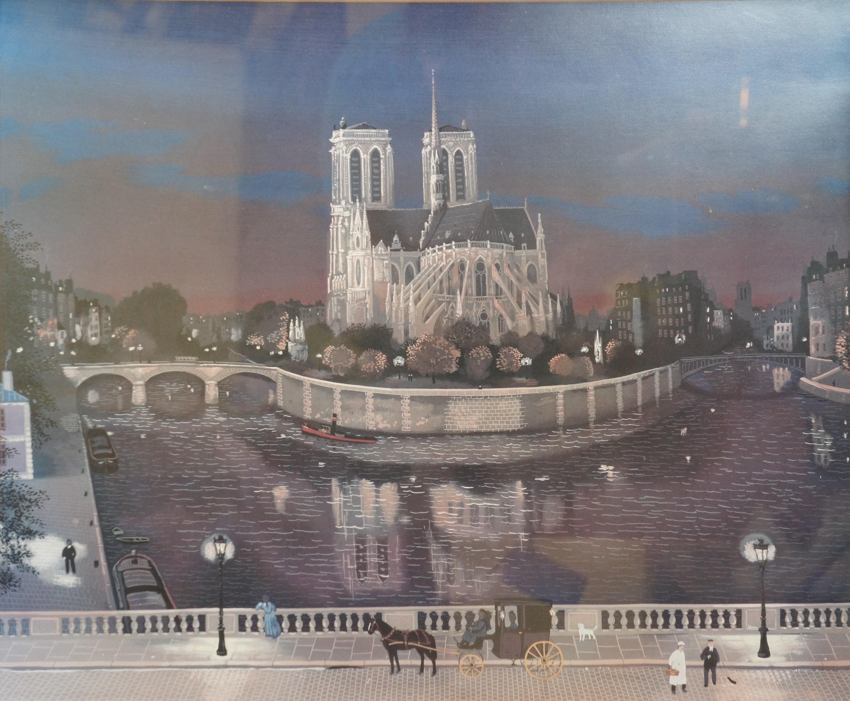 Vintage Michel Delacroix Le Chevet de Notre Dame Paris France Lithographie 33