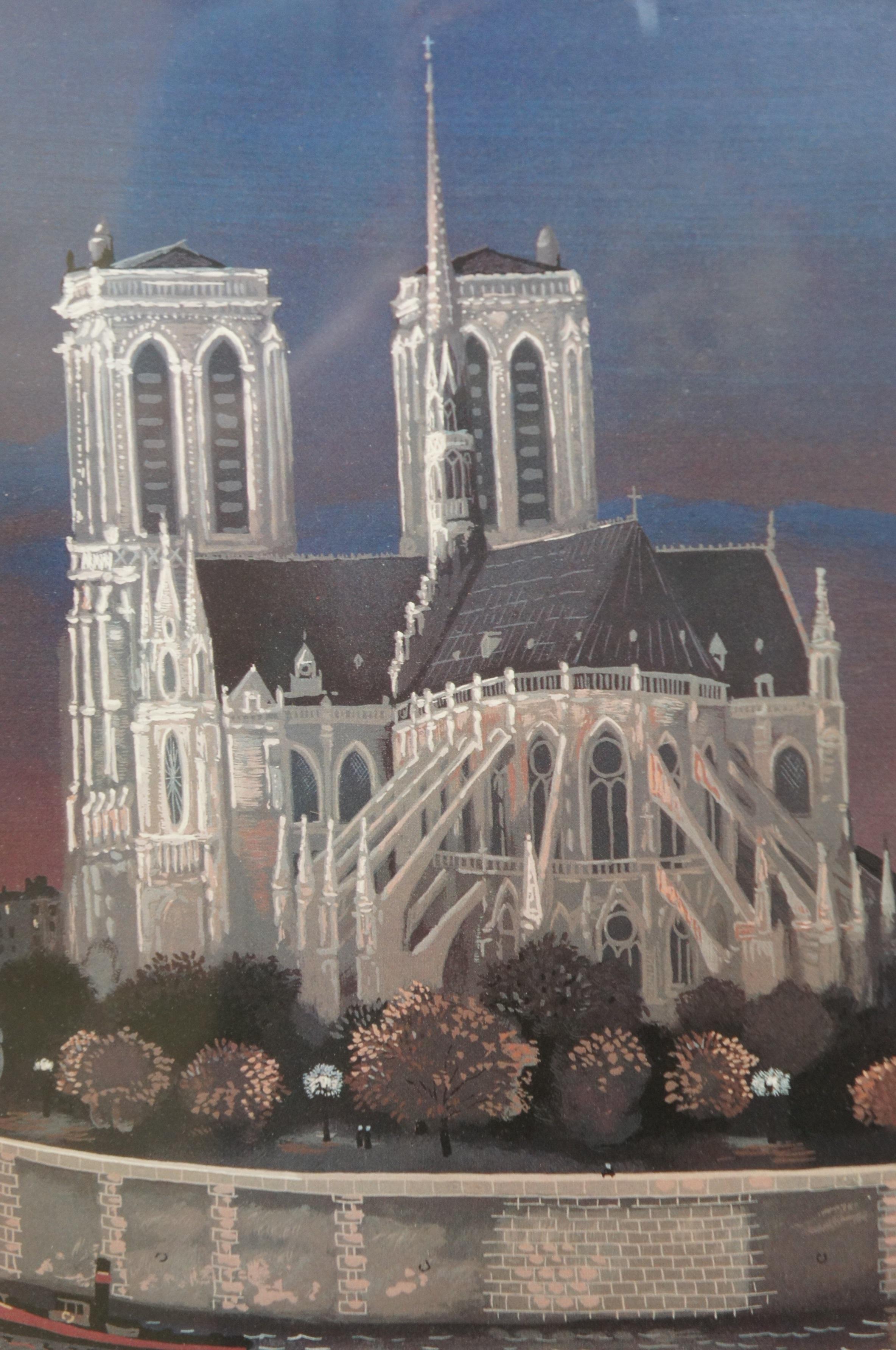 Vintage Michel Delacroix Le Chevet de Notre Dame Paris France Lithographie 33