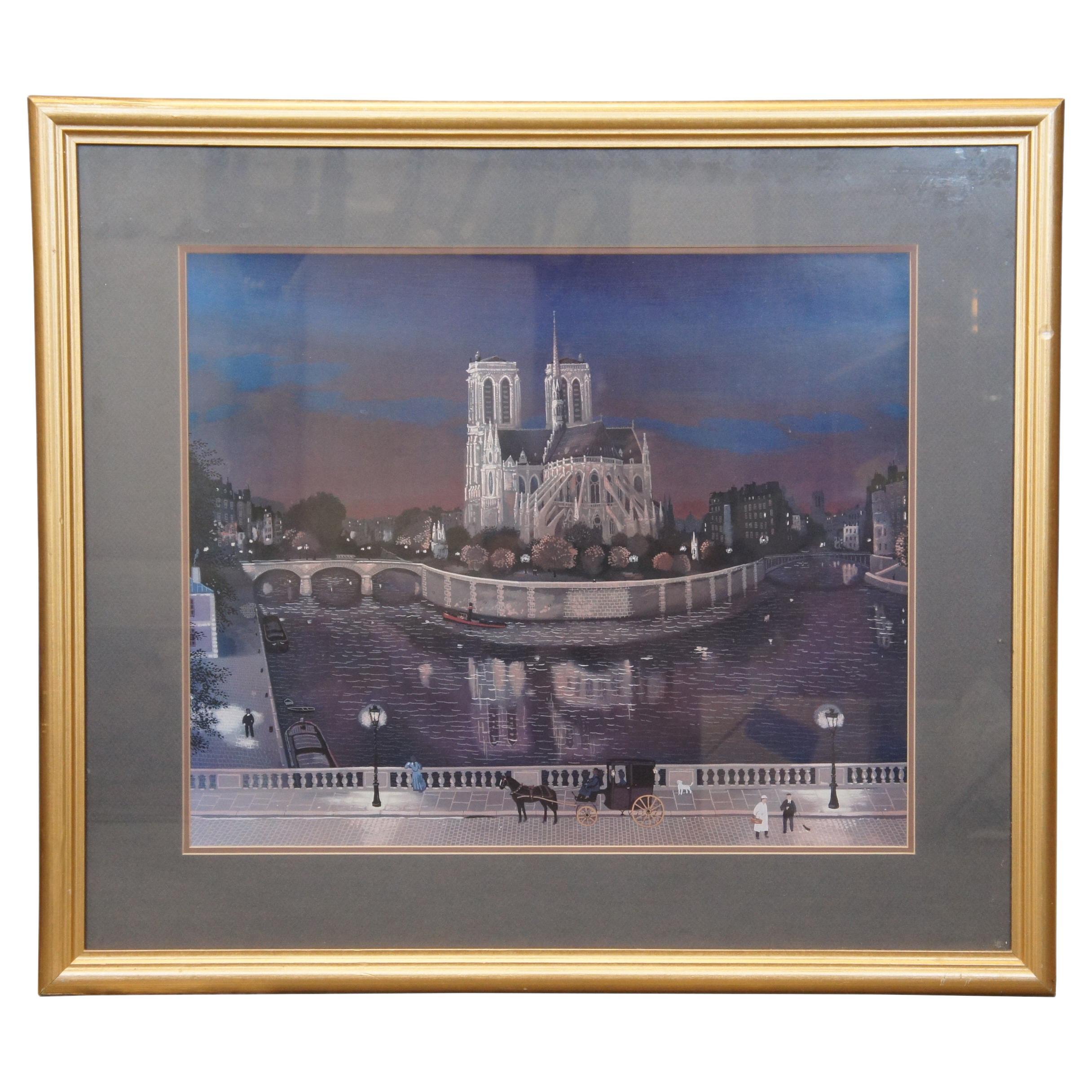 Vintage Michel Delacroix Le Chevet de Notre Dame Paris France Lithographie 33" en vente