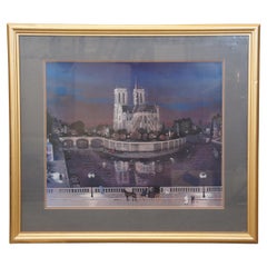 Vintage Michel Delacroix Le Chevet de Notre Dame París Francia Litografía 33" (33 cm)