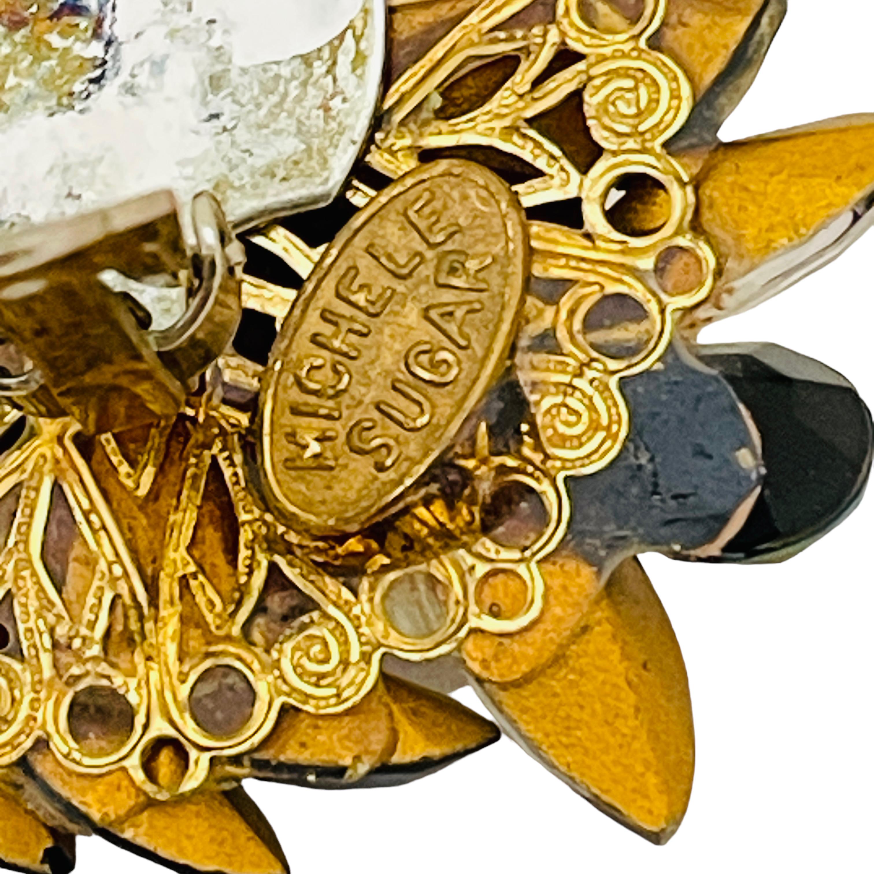 Designer-Laufsteg-Ohrclips von MICHELE SUGAR aus goldenem und blauem Glas im Zustand „Gut“ im Angebot in Palos Hills, IL
