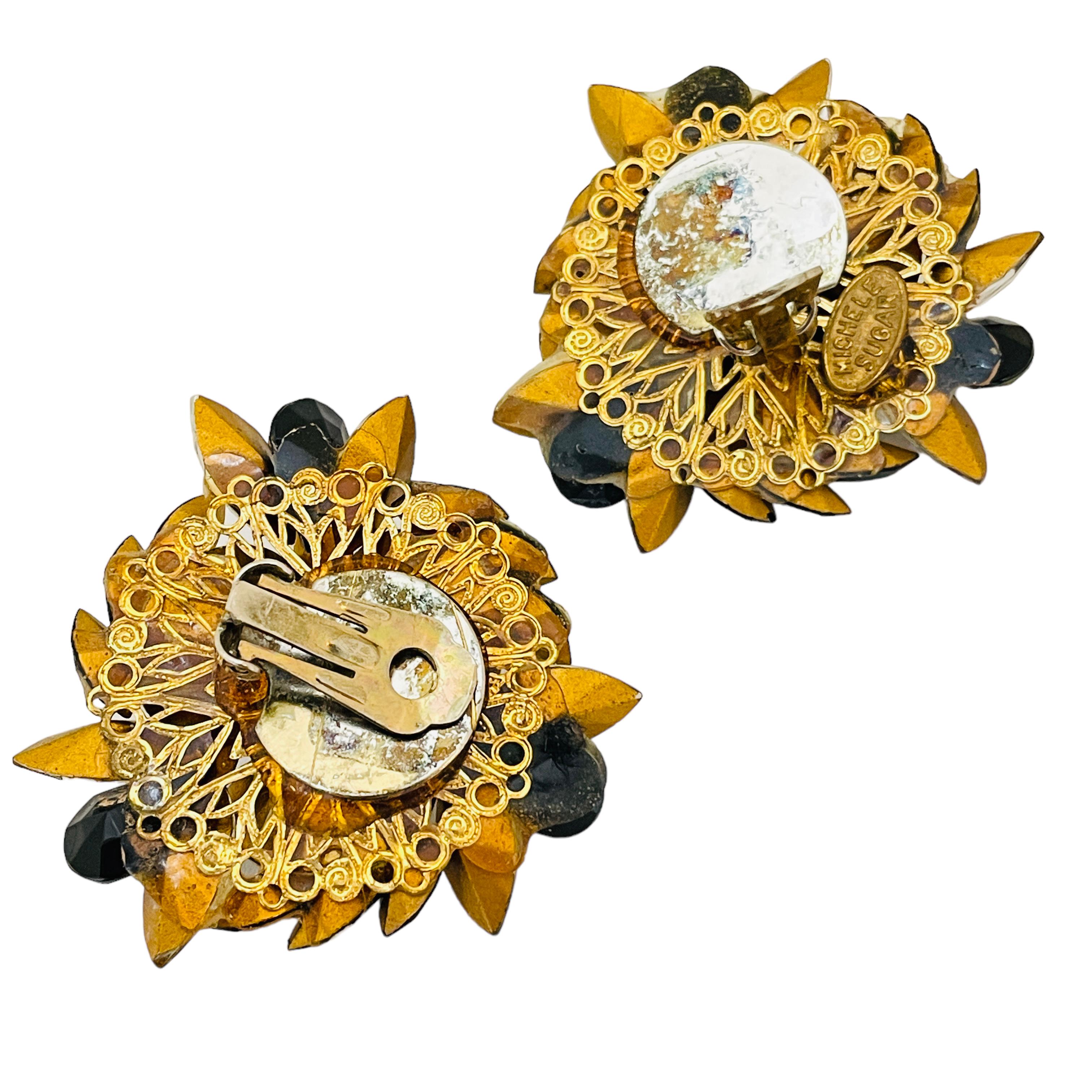 Designer-Laufsteg-Ohrclips von MICHELE SUGAR aus goldenem und blauem Glas für Damen oder Herren im Angebot