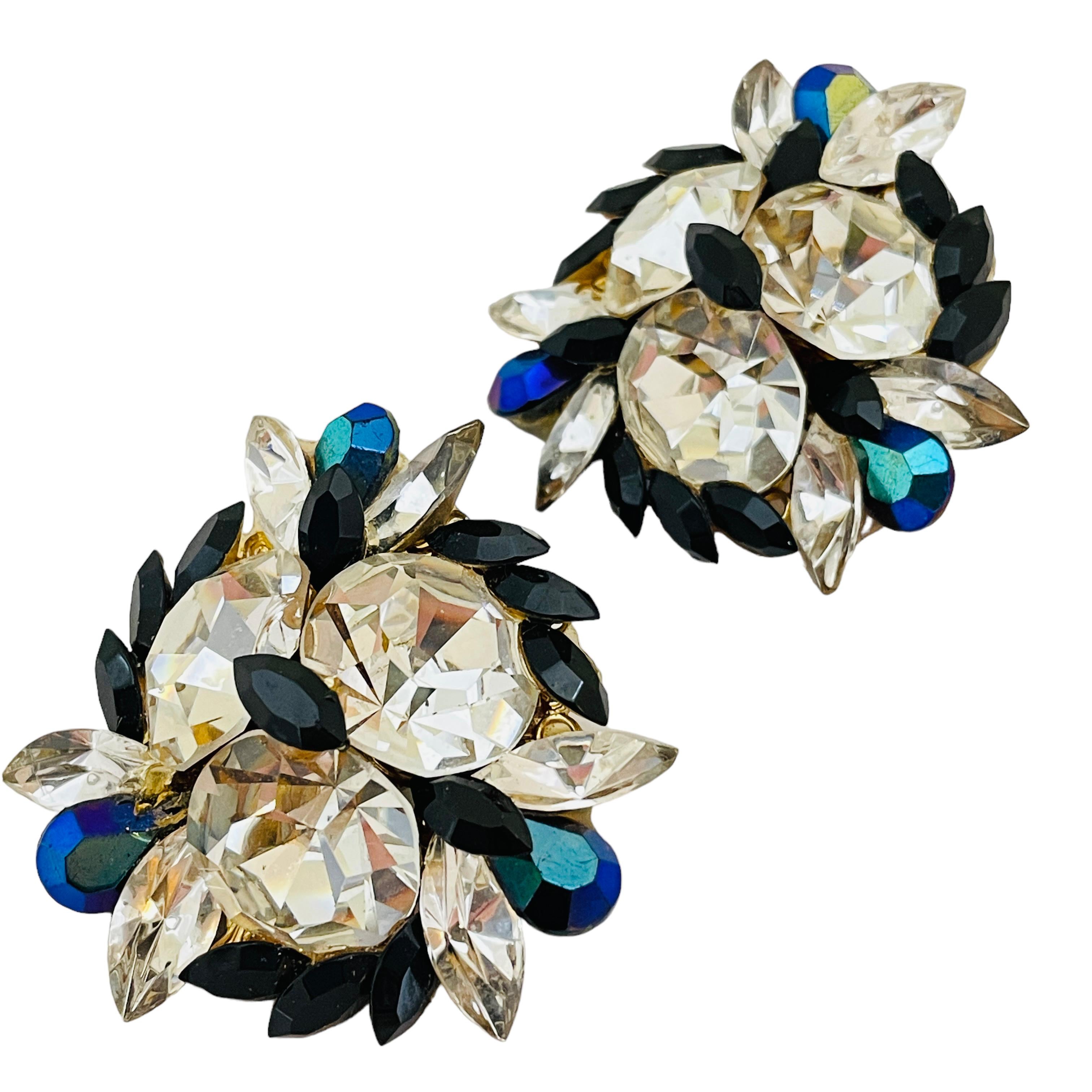 Designer-Laufsteg-Ohrclips von MICHELE SUGAR aus goldenem und blauem Glas im Angebot 1
