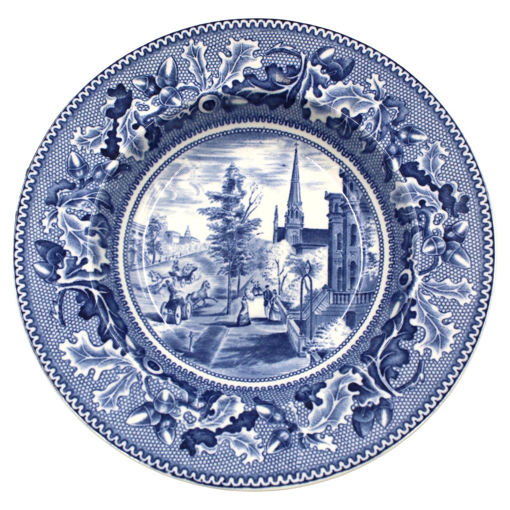 Piatto piccolo d'epoca "Michigan Avenue" in ceramica trasferibile blu di Johnson Brothers