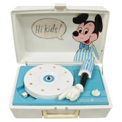 Retro Mickey Mouse Walt Disney Blue Portable Record Player GE Turntable (B)