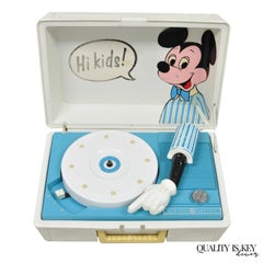 Vintage Mickey Mouse Walt Disney Blue White Portable Record Player GE Turntable