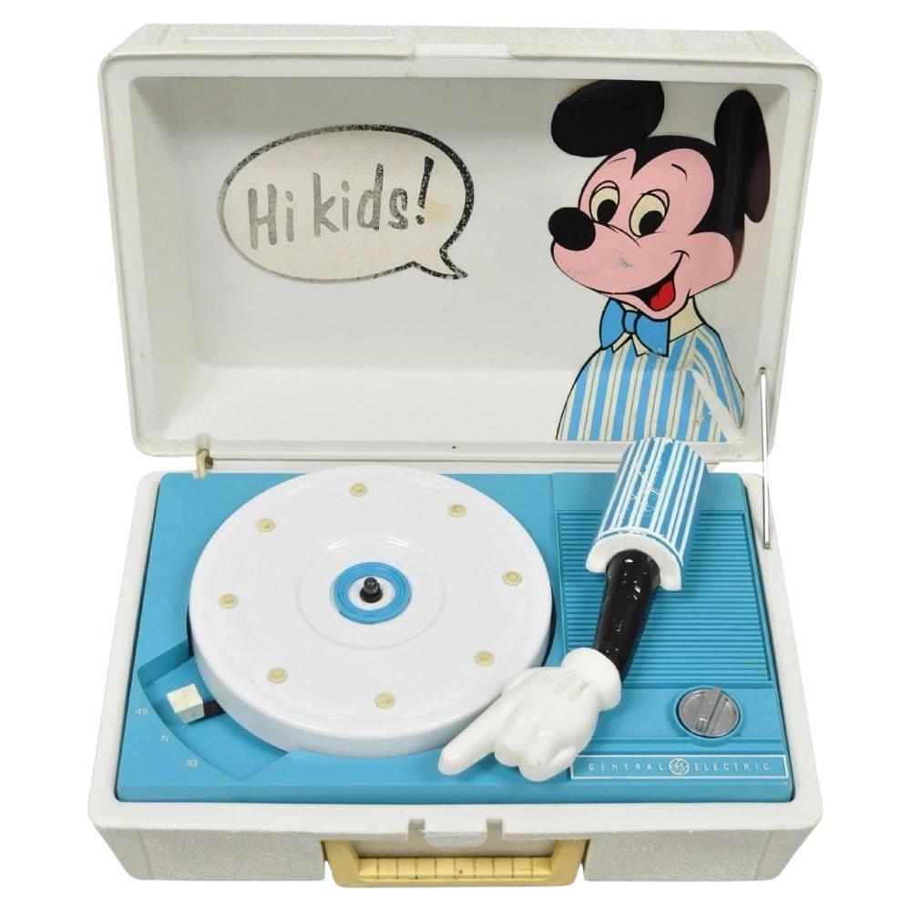 Vintage Mickey Mouse Walt Disney Bleu Blanc Tourne-disque portable GE Turntable