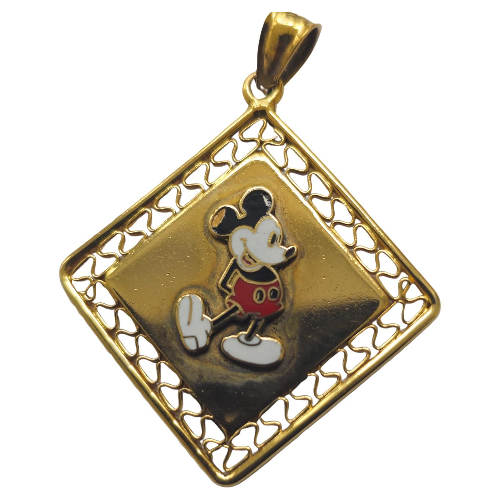 Vintage Micky Mouse Pendant in 14k Gold For Sale