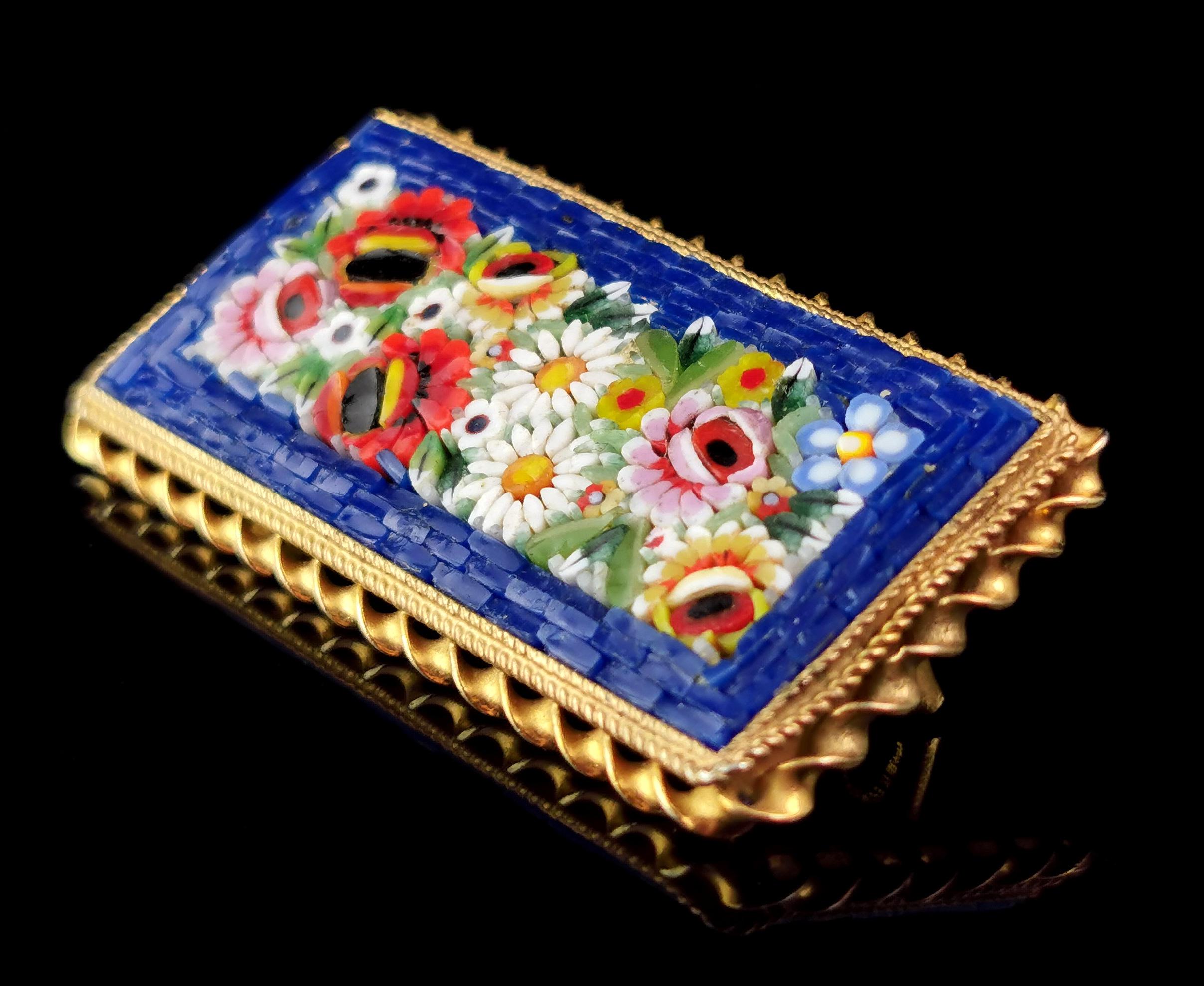Vintage Micro Mosaic brooch, floral, Italian  In Good Condition In NEWARK, GB