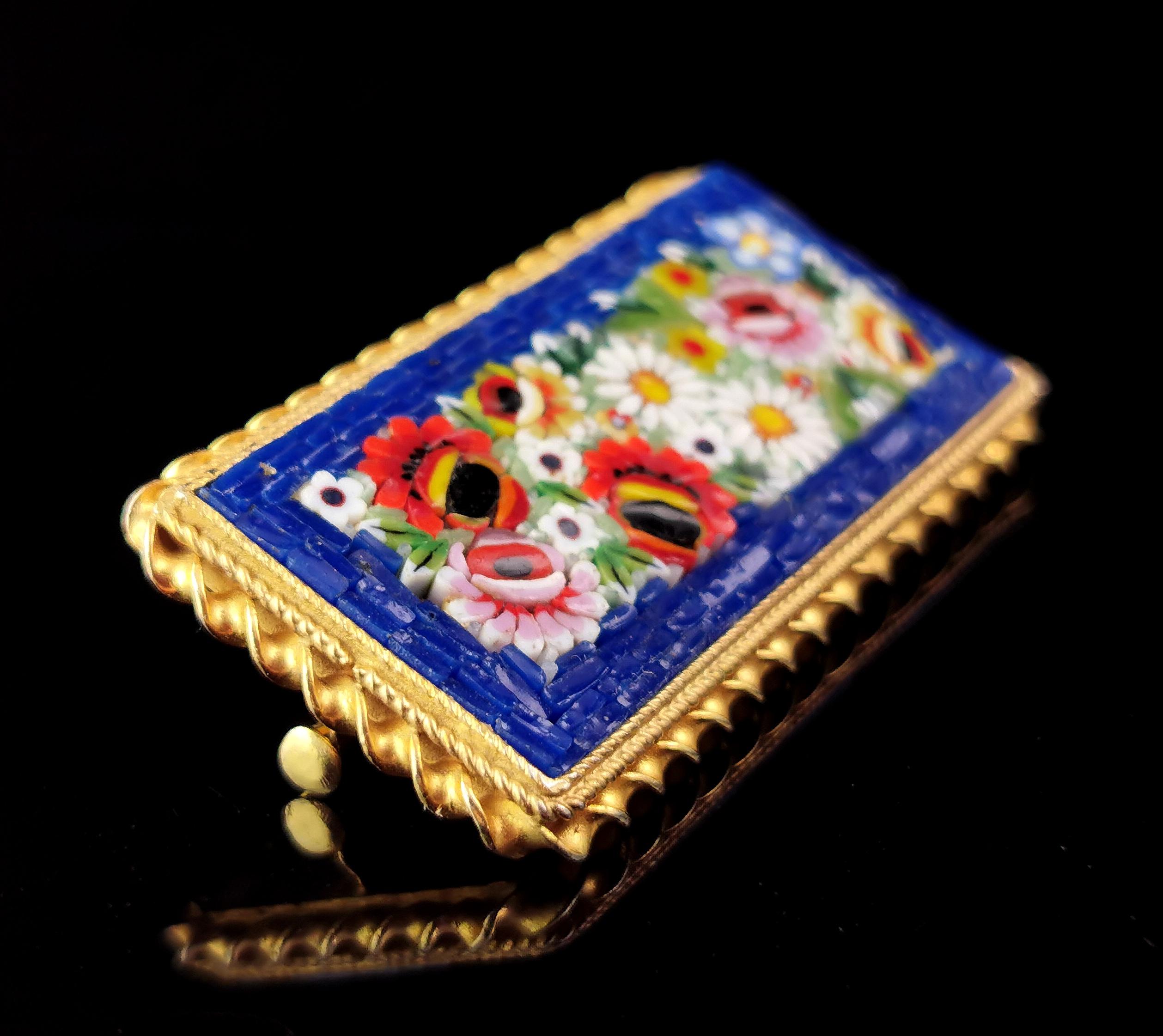 Vintage Micro Mosaic brooch, floral, Italian  1
