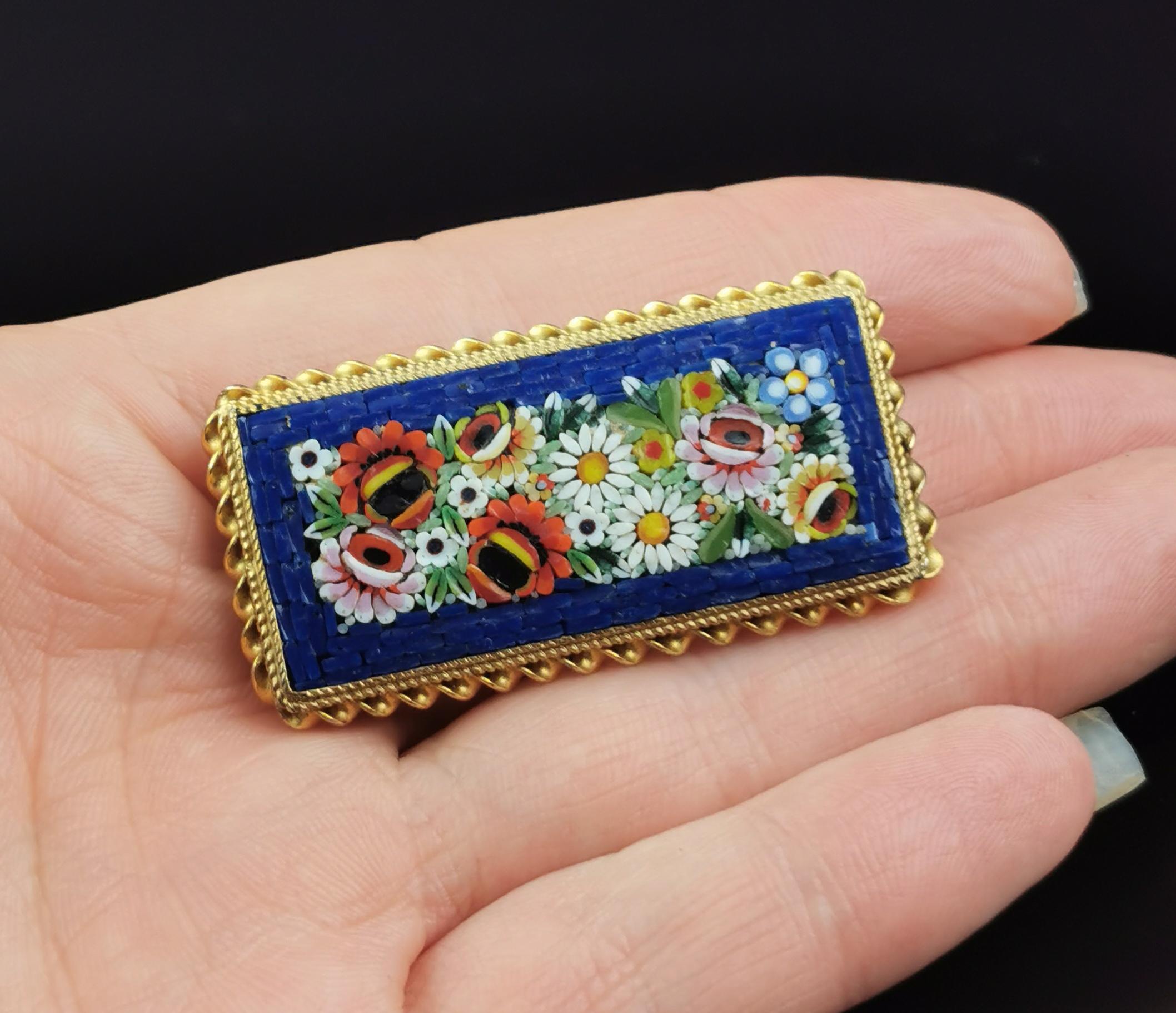 Vintage Micro Mosaic brooch, floral, Italian  4