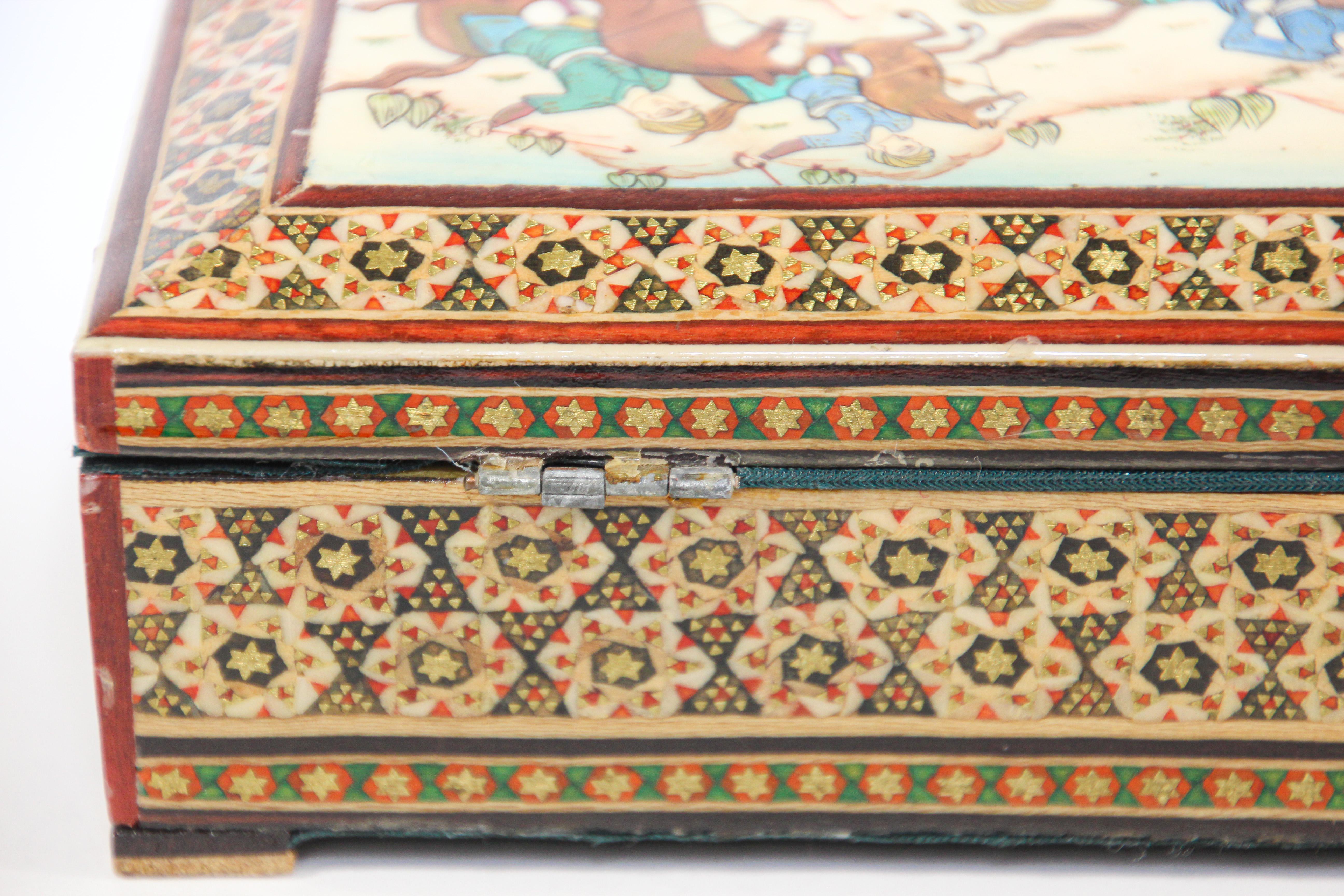 Wood Vintage Micro Mosaic Indo Persian Moorish Inlaid Trinket Box