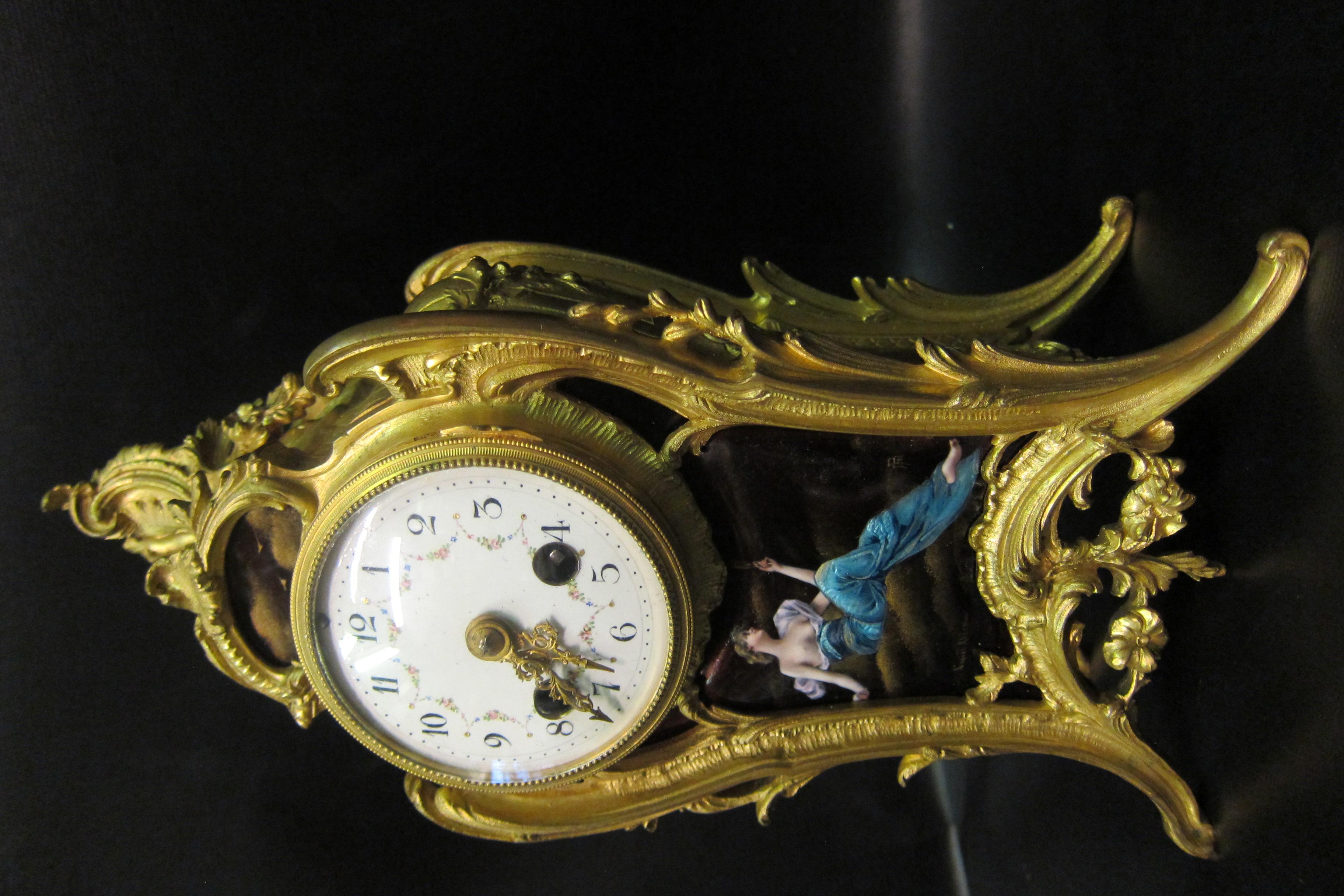 Enameled Vintage Mid-19th Century French Gilt Bronze and Enamel Boudoir Clock For Sale