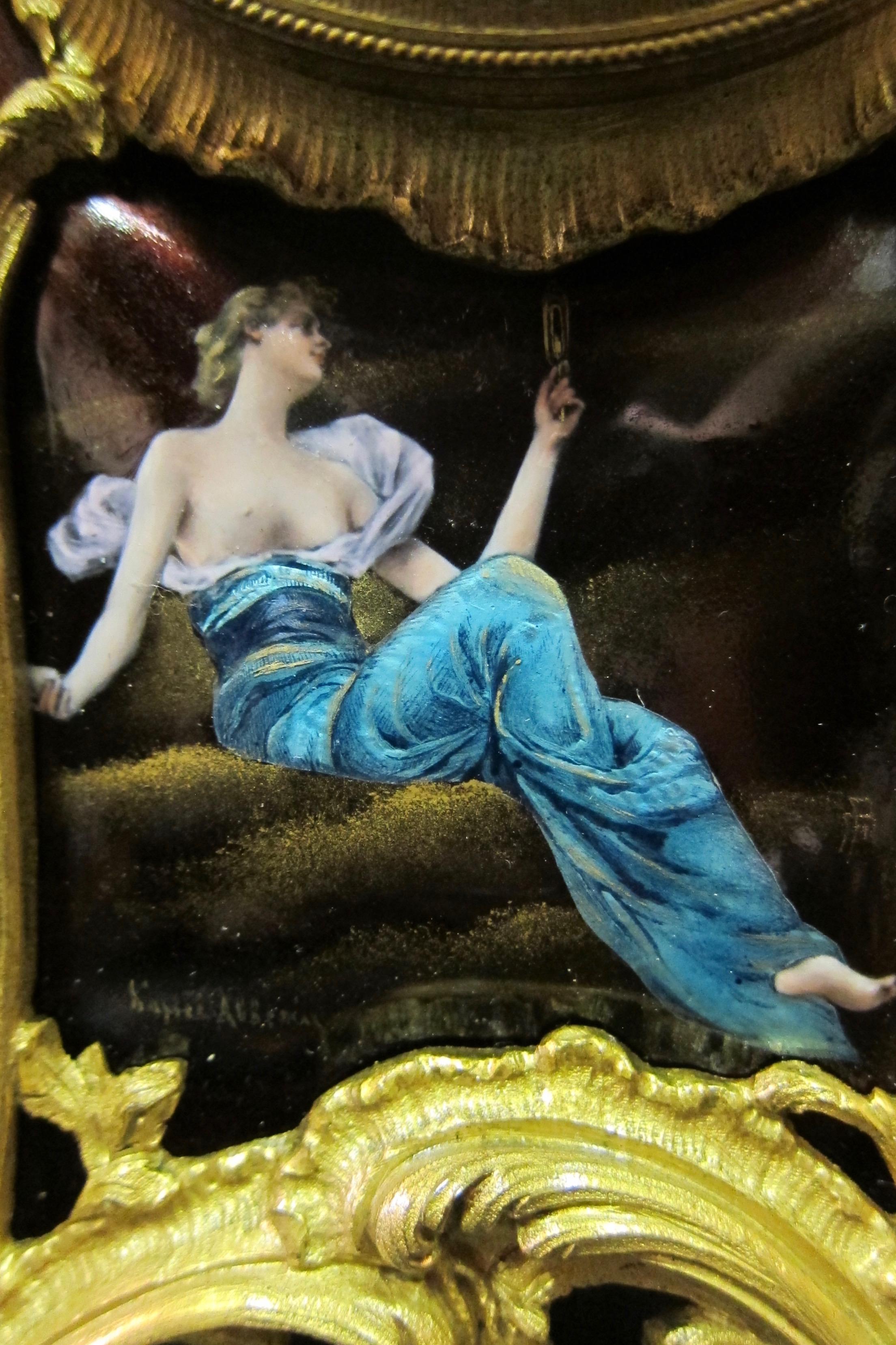 Vintage Mid-19th Century French Gilt Bronze and Enamel Boudoir Clock For Sale 2