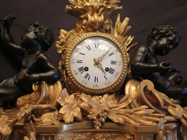 Louis XVI Vintage Mid-19th Century Palace Size Garniture Clock Set For Sale