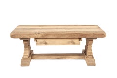 Vintage Mid 20h Century Solid Weathered Oak rustic Coffee Table with Drawer