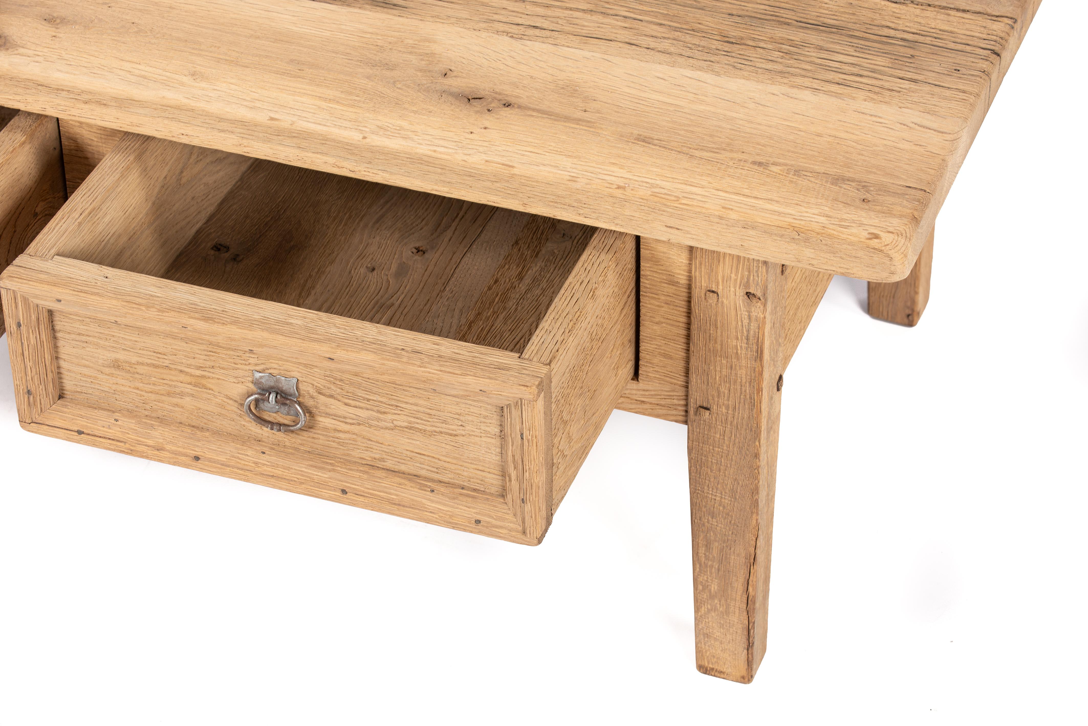 Vintage Mid 20h Century Weathered Oak rustic Coffee Table with two Drawers For Sale 3